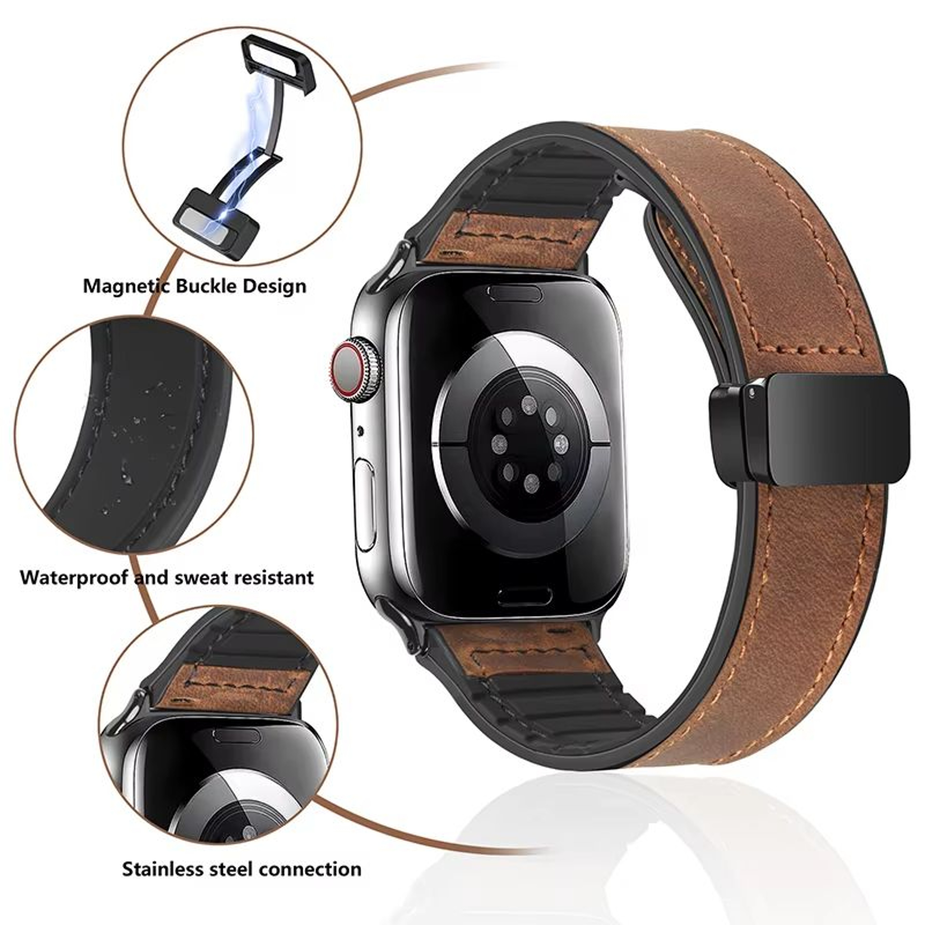 Luxury Leather Silicone Band For Apple Watch Ultra 10 9 8 SE  Mens Hybrid Bracelet Strap For IWatch 5
