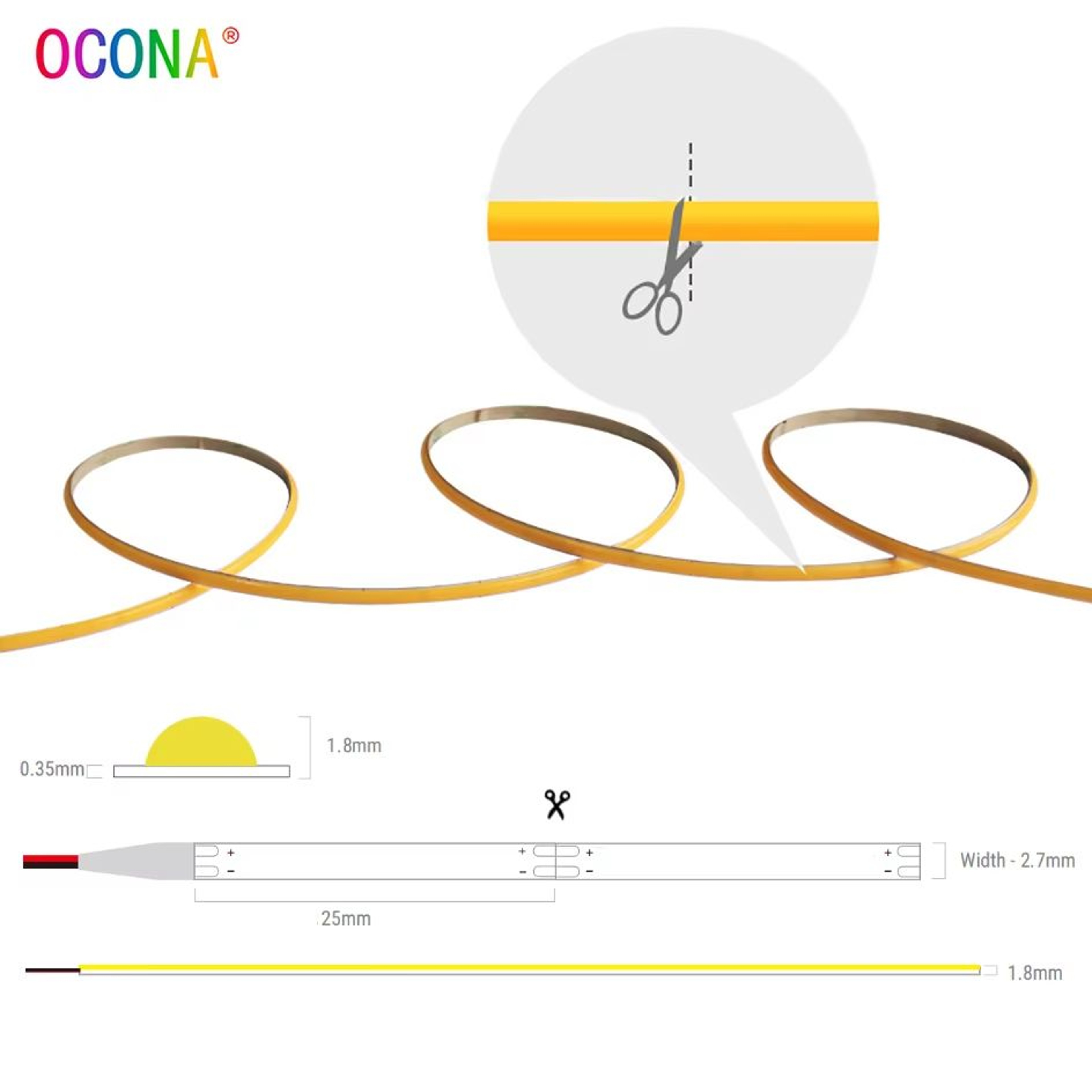 SlimGlow 3 Mm Ultra Thin COB LED Strip Light 12V High Density 1
