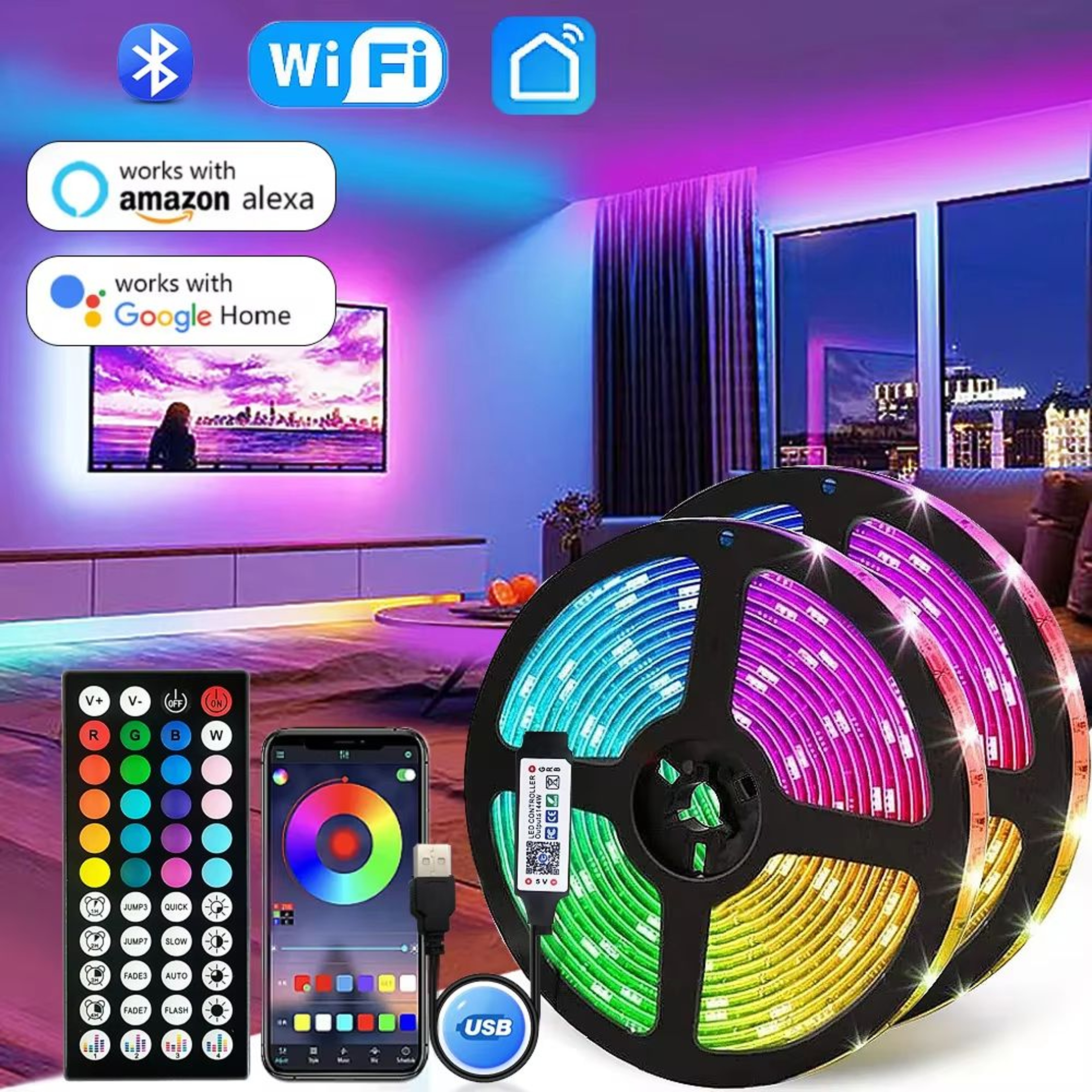 Smart RGB LED Strip Lights With Bluetooth  WiFi App Control  5V USB Powered 5050 Backlight For TV R 0