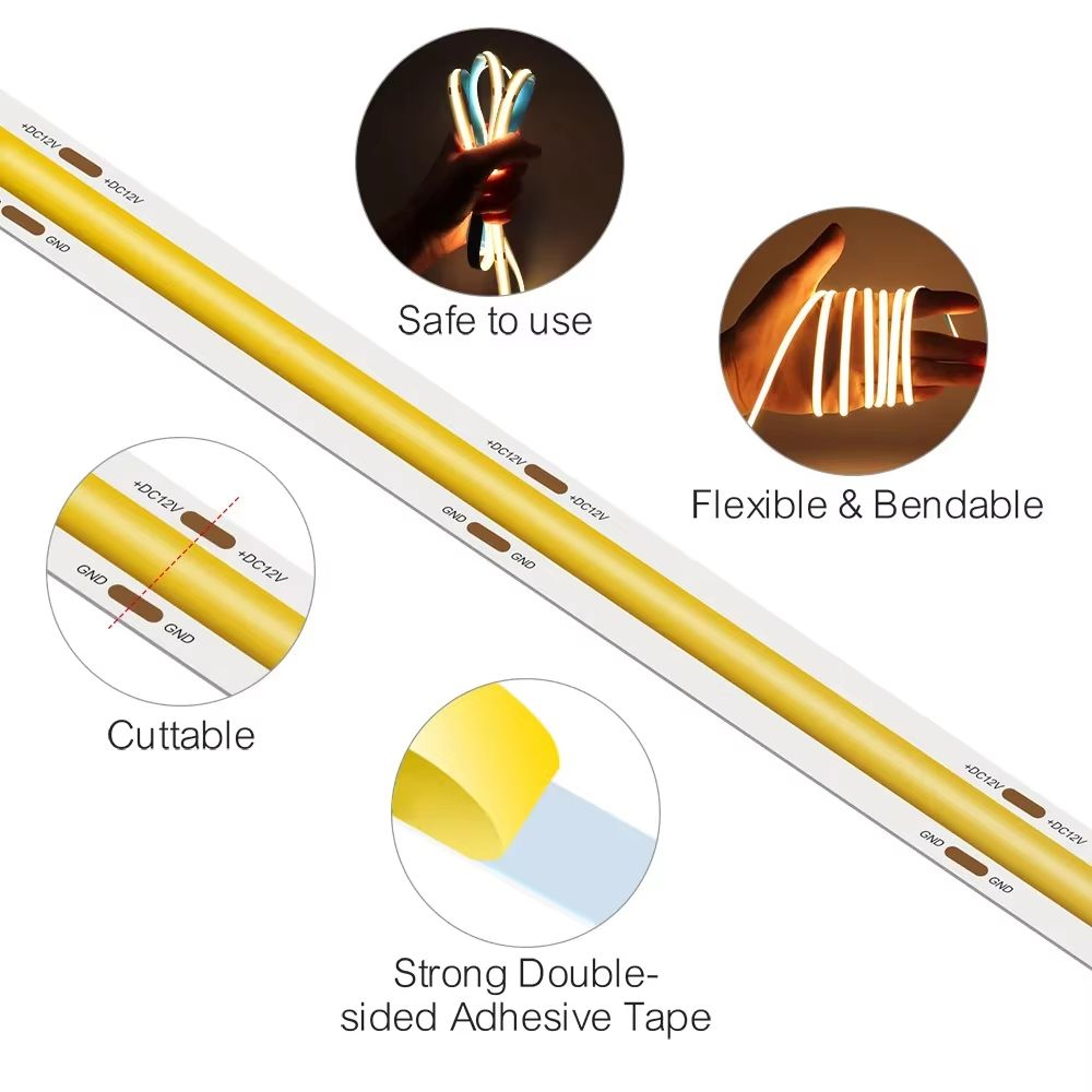 High Brightness COB LED Strip Light 12V24V DC  Flexible RA90 Tape Lighting Bar For DIY Home And Car 2