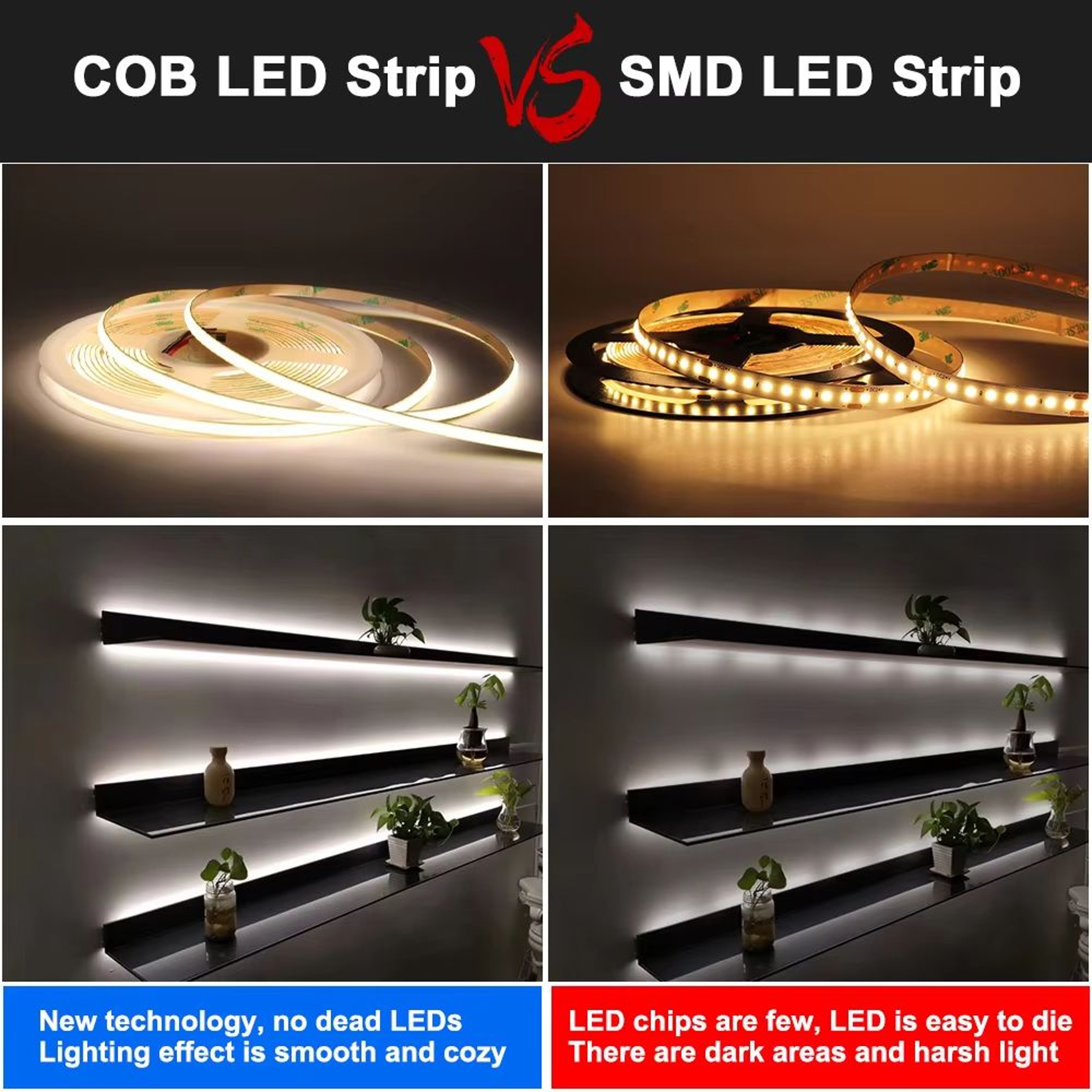 High Brightness COB LED Strip Light 12V24V DC  Flexible RA90 Tape Lighting Bar For DIY Home And Car 3
