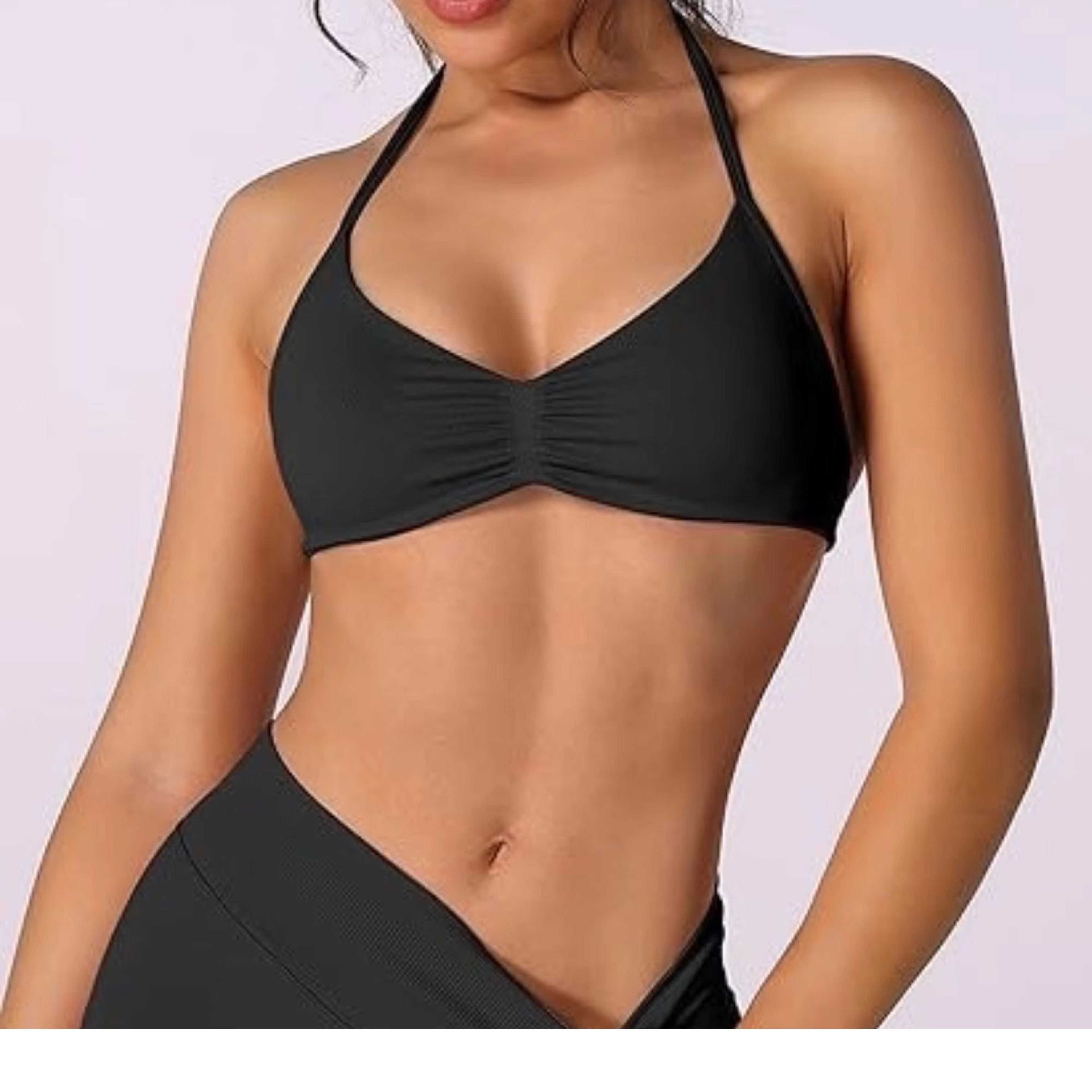 FlexEase Strappy Sports Bra  Seamless HighSupport Yoga Top With Thin Halter Straps For Women 0