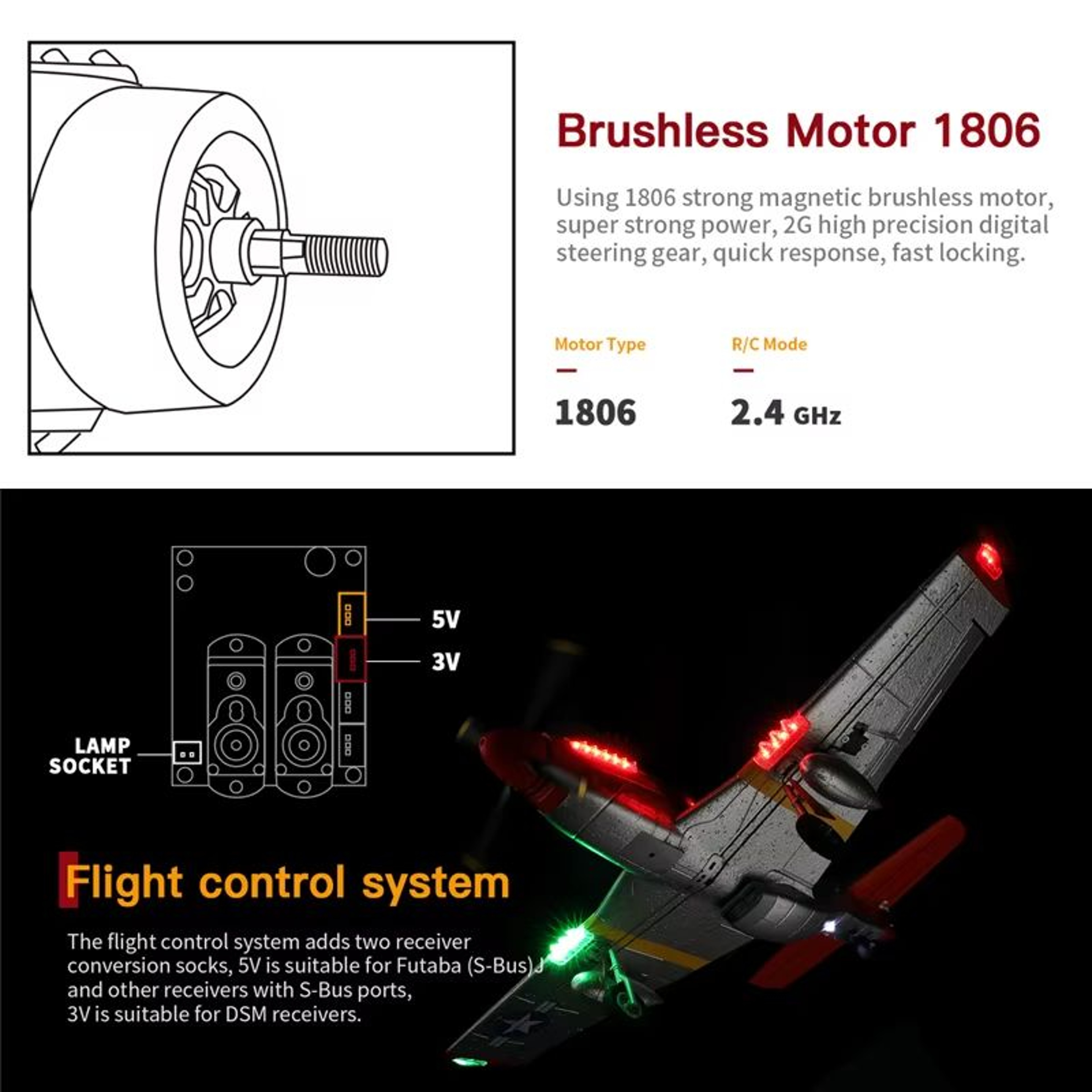 WLtoys XK A280 RC Airplane  24G 4CH P51 Fighter With 3D6G Flight Mode  LED Searchlight For Kids And 3
