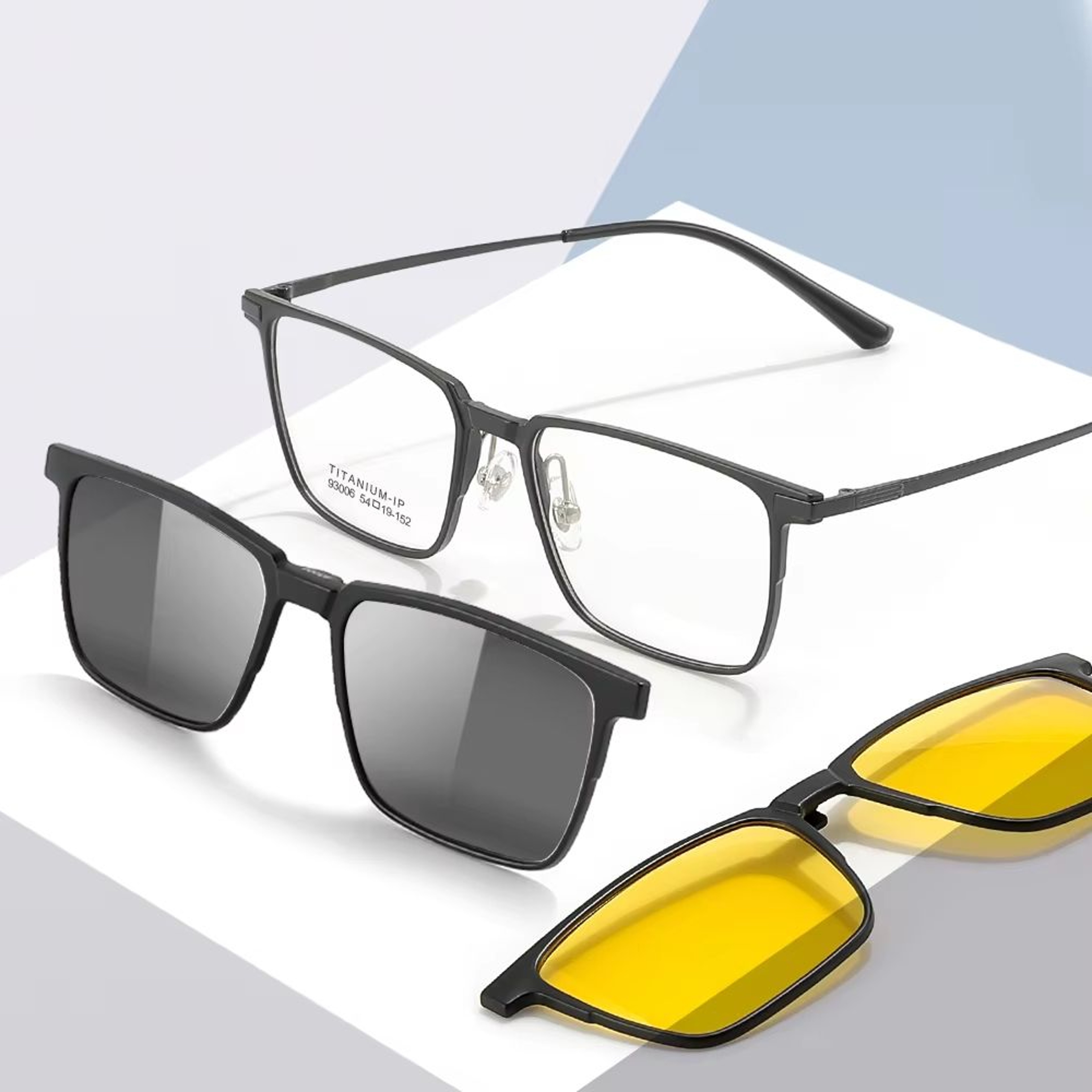 VIZION 3in1 Pure Titanium Glasses Frame  Full Rim Square Eyewear With Polarized ClipOn Sunglasses   0