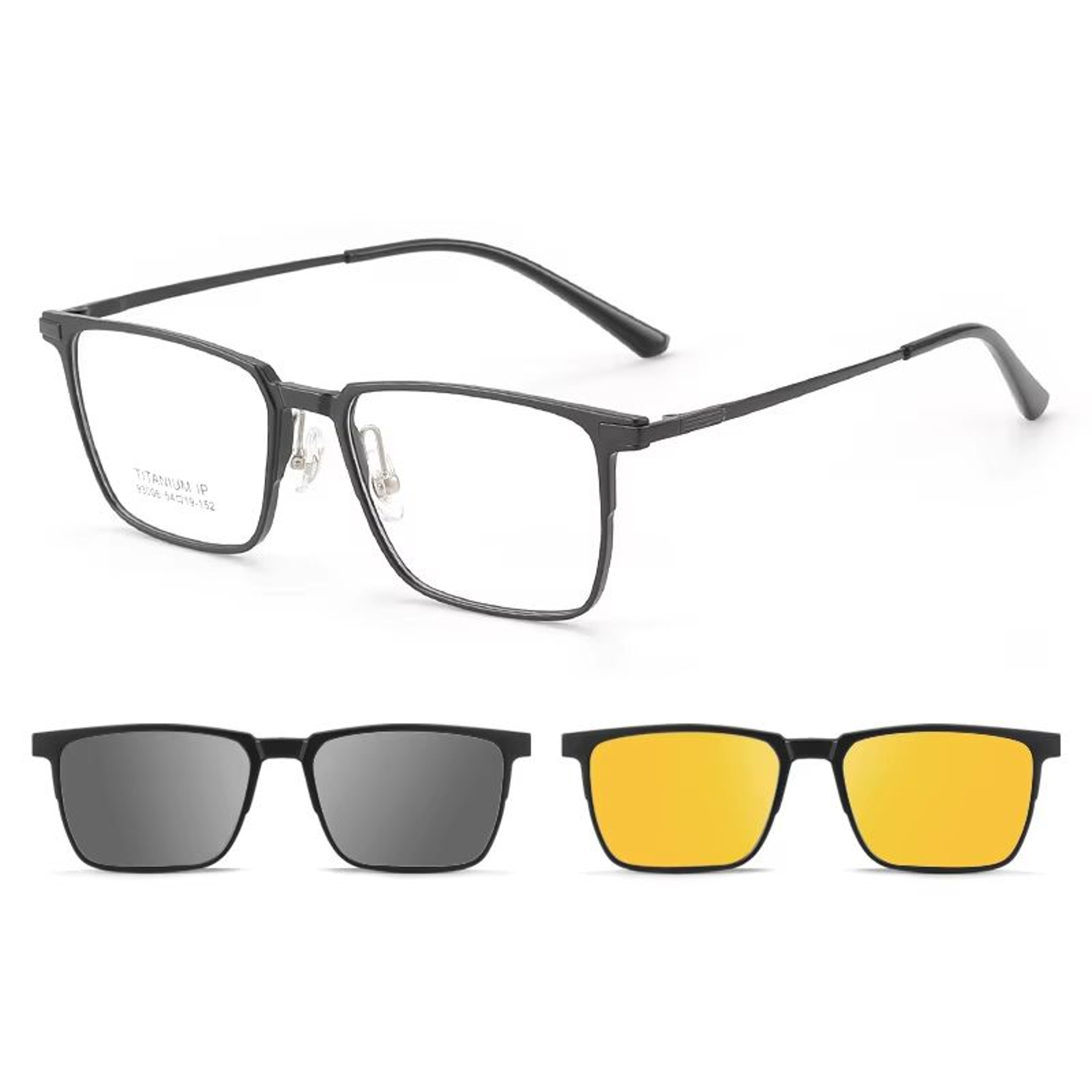 VIZION 3in1 Pure Titanium Glasses Frame  Full Rim Square Eyewear With Polarized ClipOn Sunglasses   6