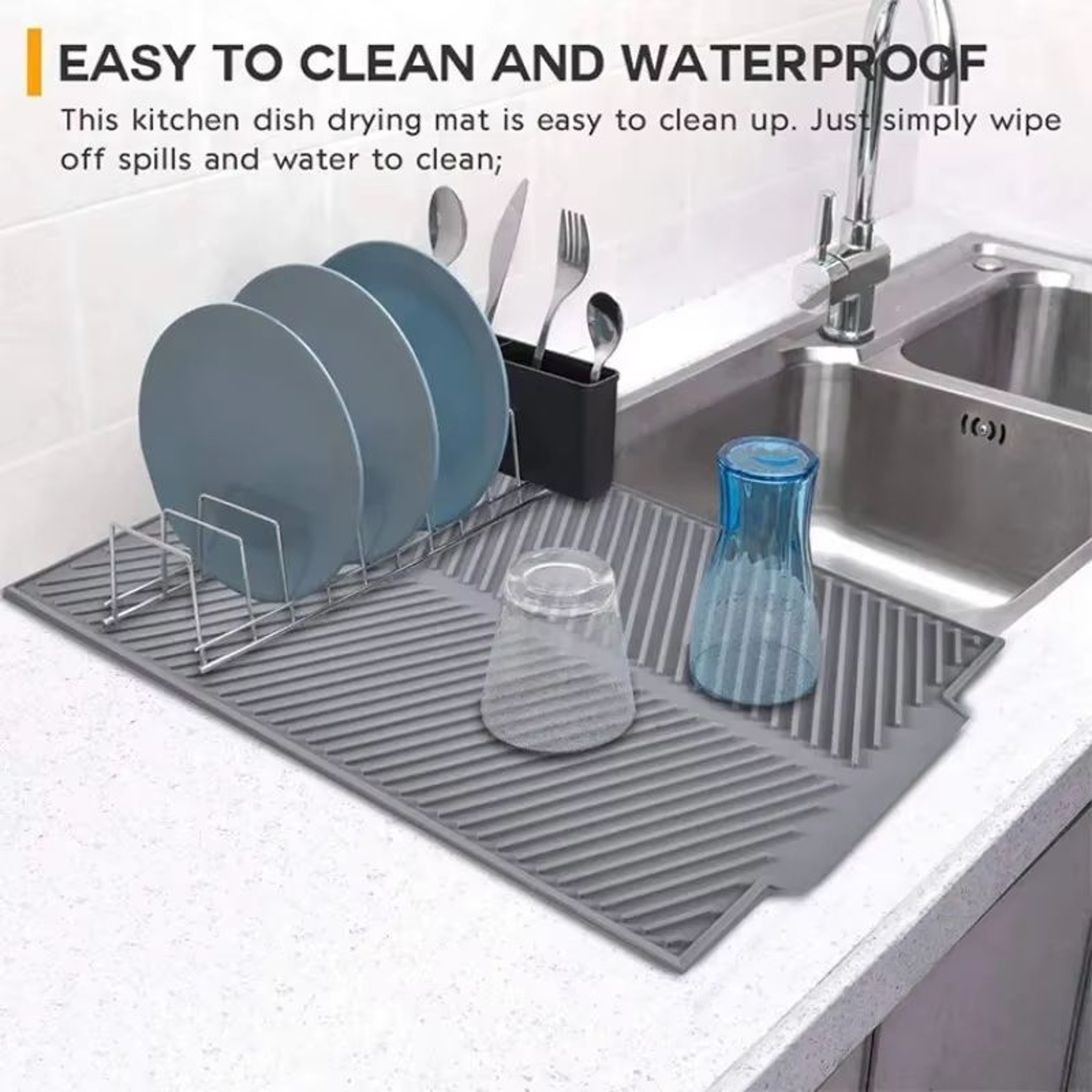 FlexiDry Silicone Drain Pad  NonSlip HeatResistant Dish Drying Mat  Kitchen Counter Protector 0