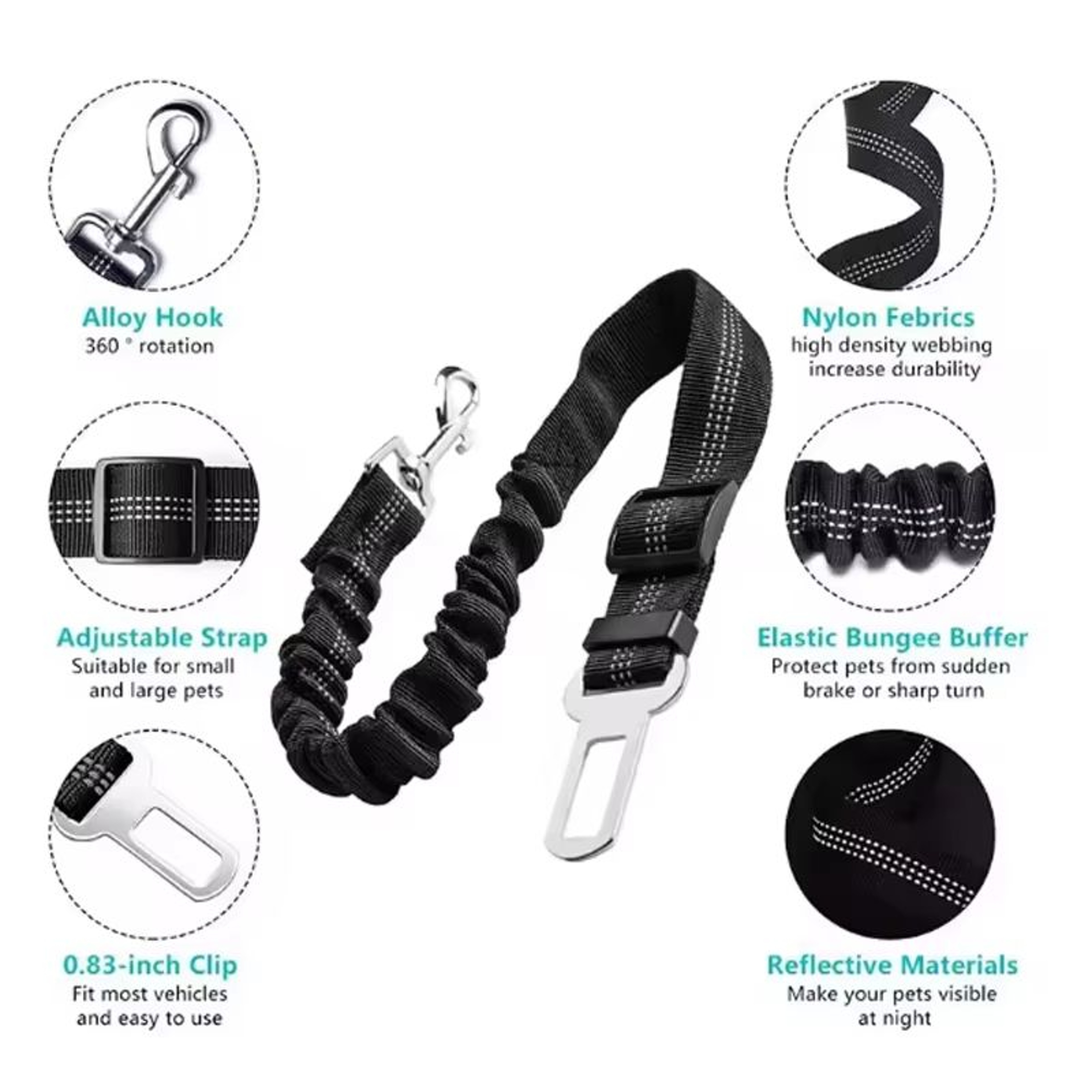 PawGuard Adjustable Dog Car Seat Belt  Elastic Safety Leash For Pets With Buffer Shock Absorption   1