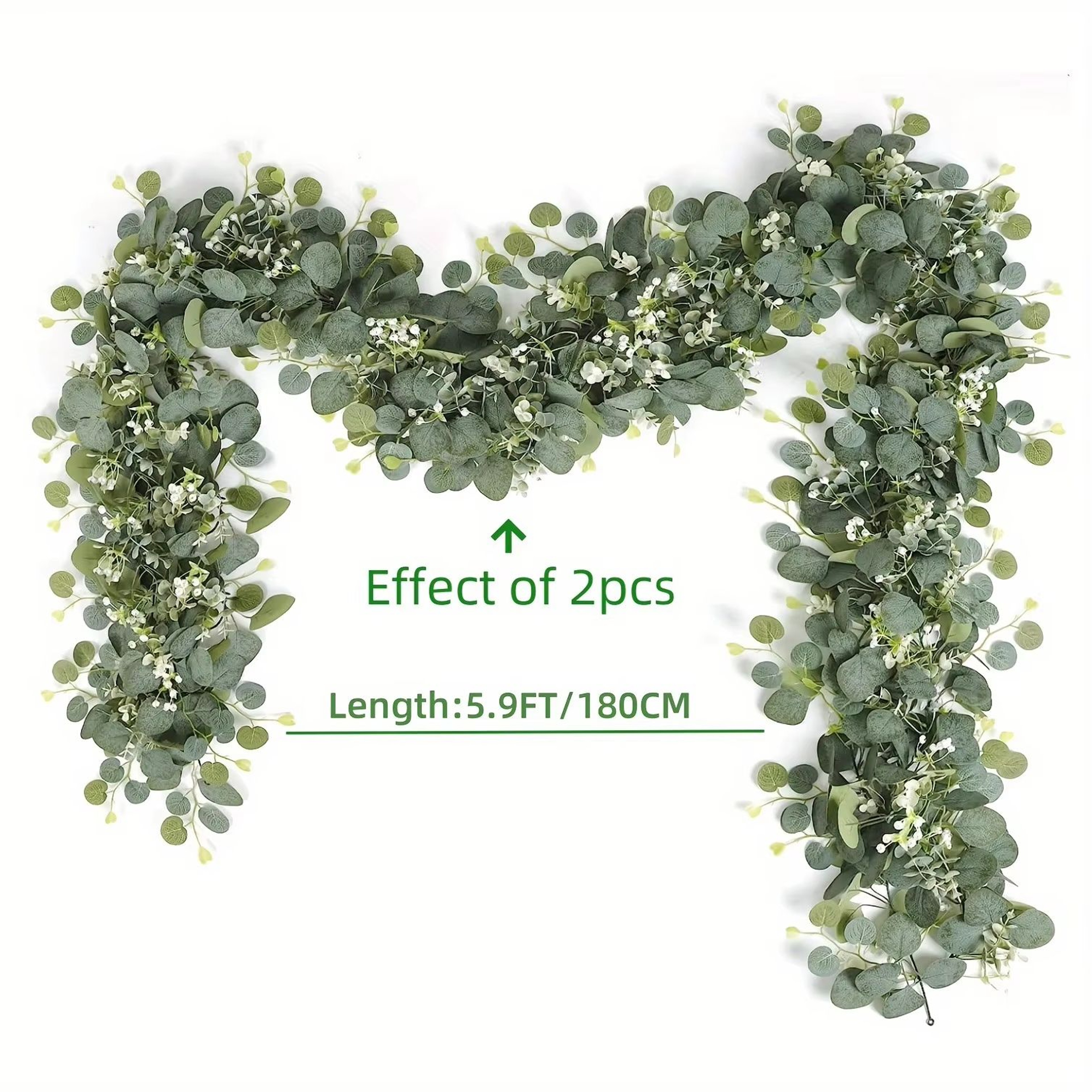 Artificial Eucalyptus Garland With White Flowers  Berries  Realistic Fake Plant Vine For Home  Even 0