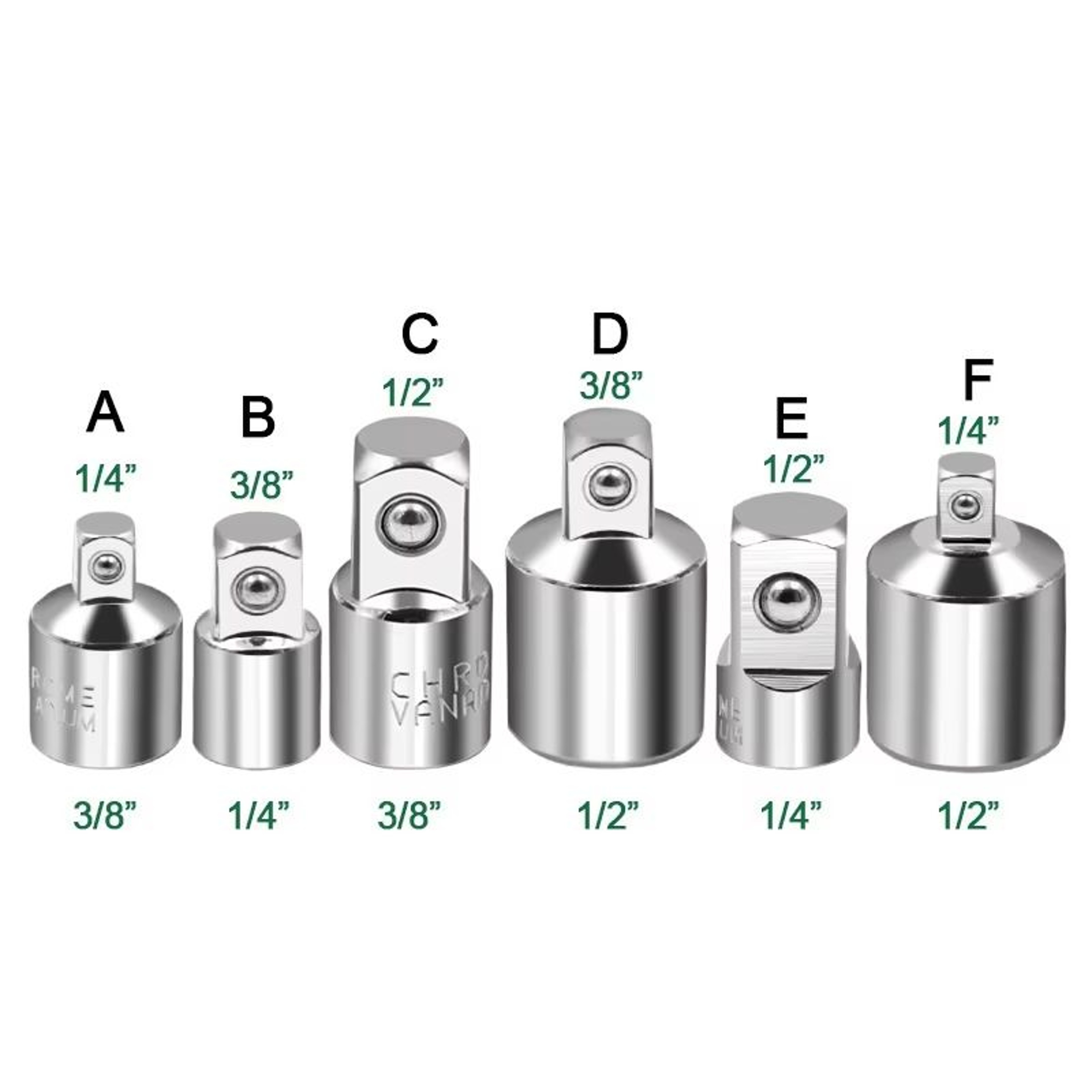 CRV Chrome Vanadium Steel Socket Adapter Set  12 To 38 To 14 Ratchet Wrench Converter 0