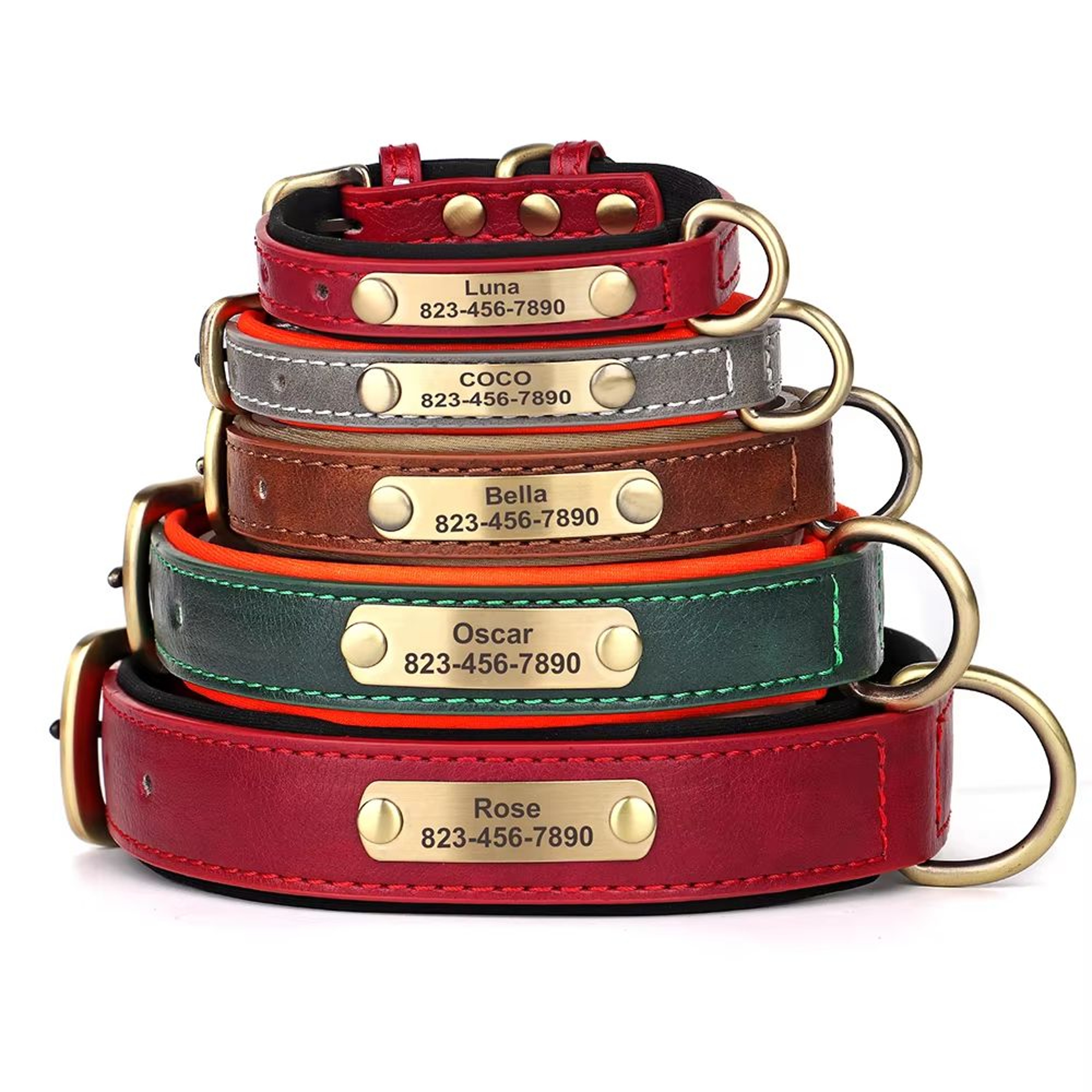 Custom Engraved PU Leather Dog Collar With Personalized ID Nameplate 2