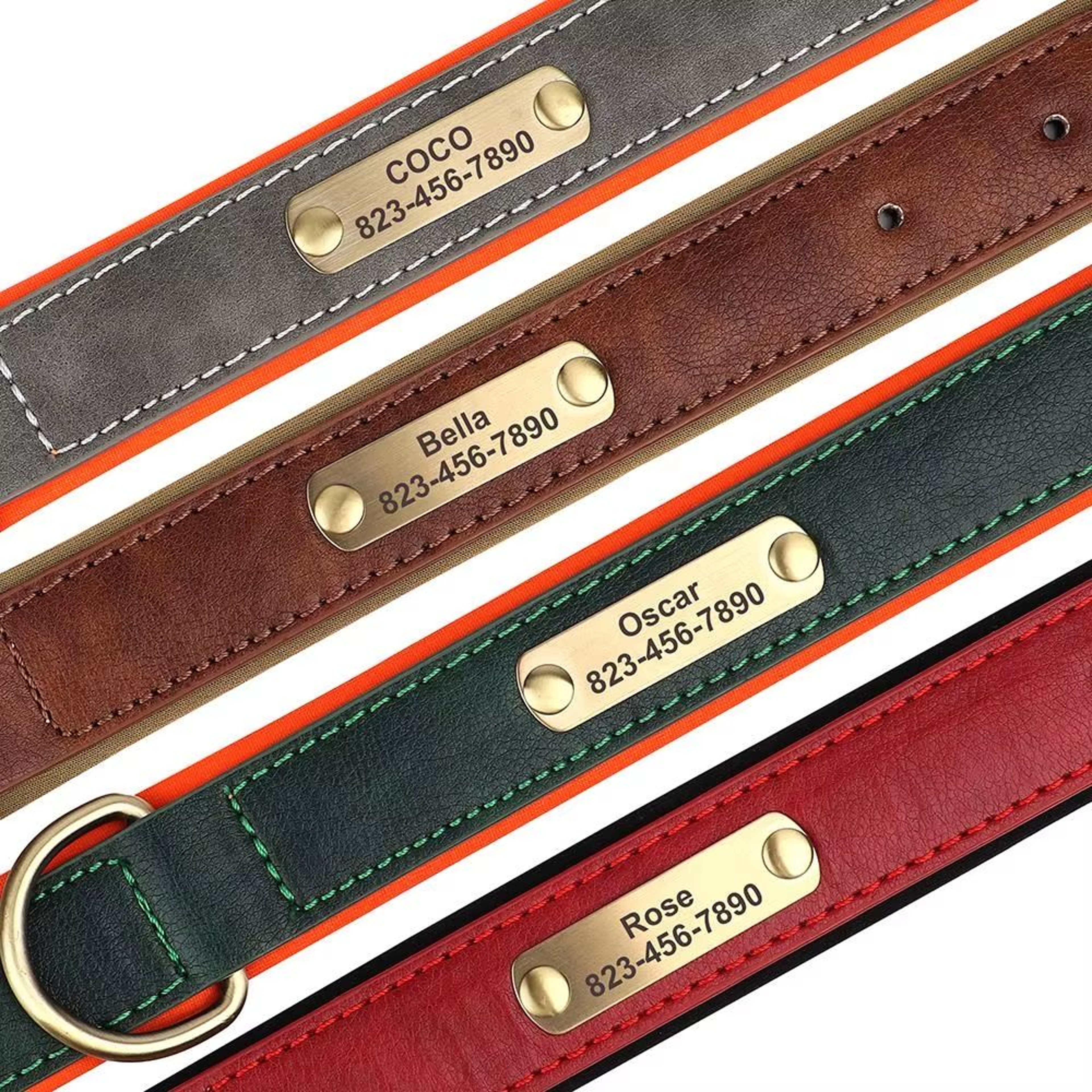 Custom Engraved PU Leather Dog Collar With Personalized ID Nameplate 4