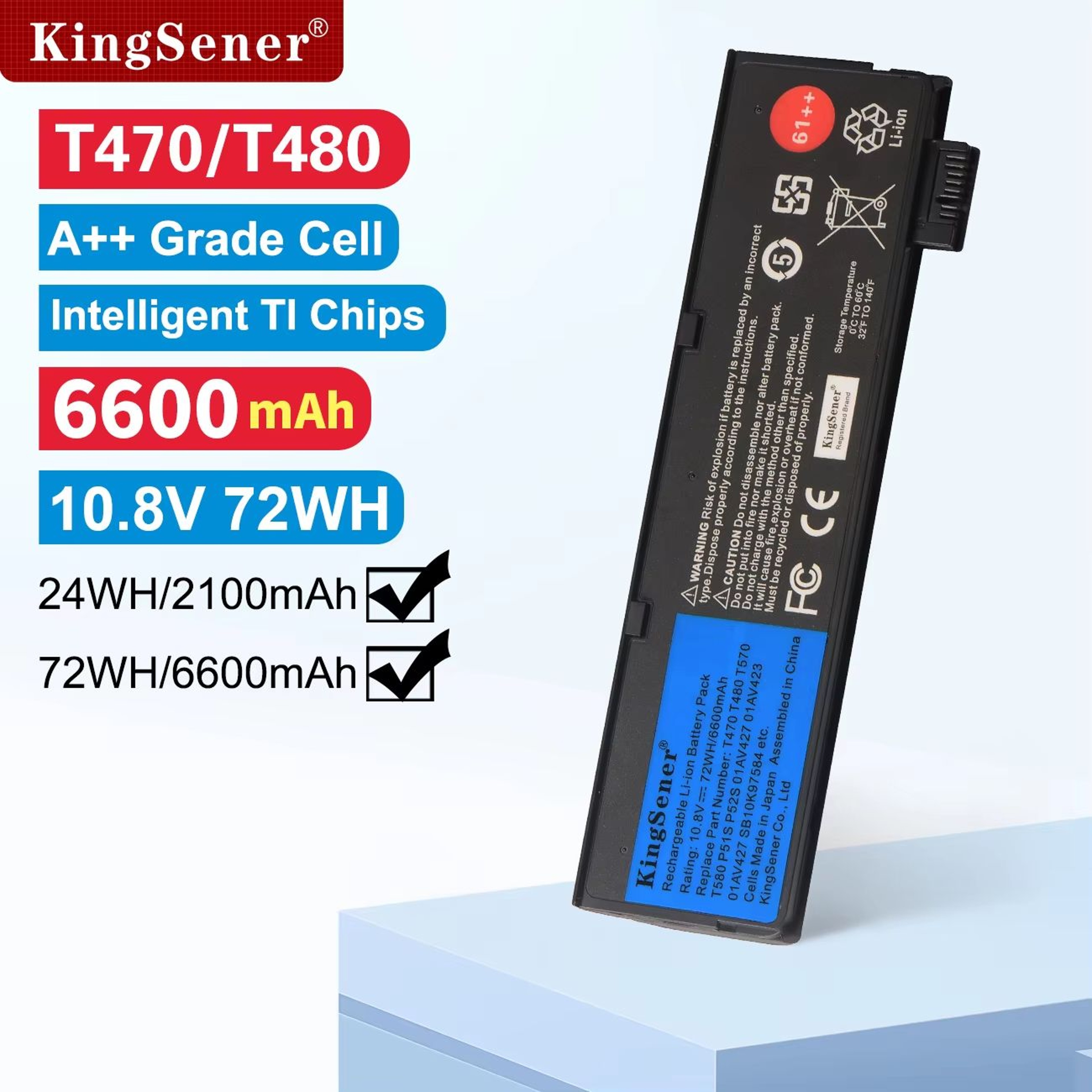 KingSener HighCapacity 108V 6600mAh Replacement Battery For Lenovo ThinkPad T470 T480 T570 And P51S 0