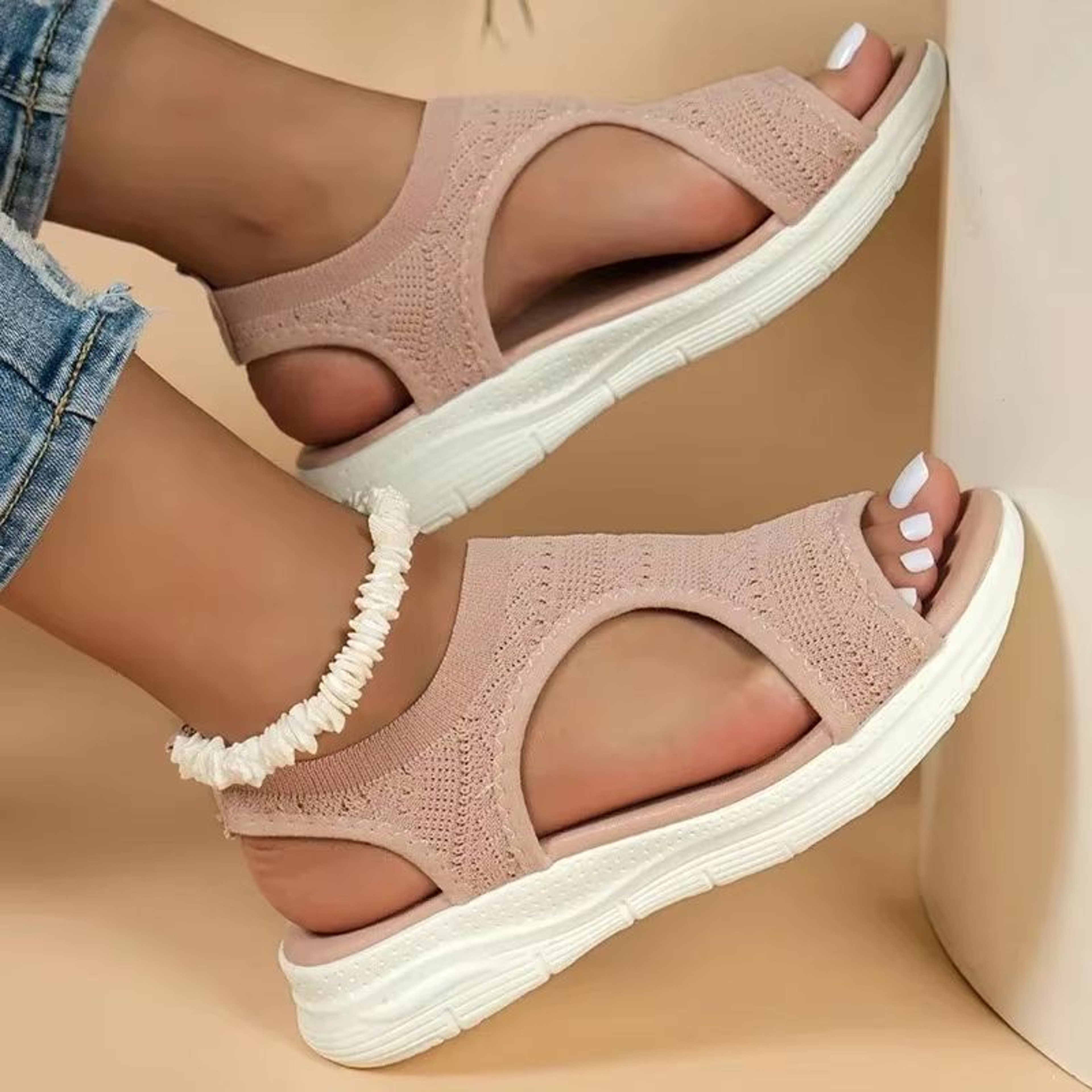ElegantStride Womens Wedge Sandals  Breathable FlyKnit Comfort With Chic OpenToe Design 2
