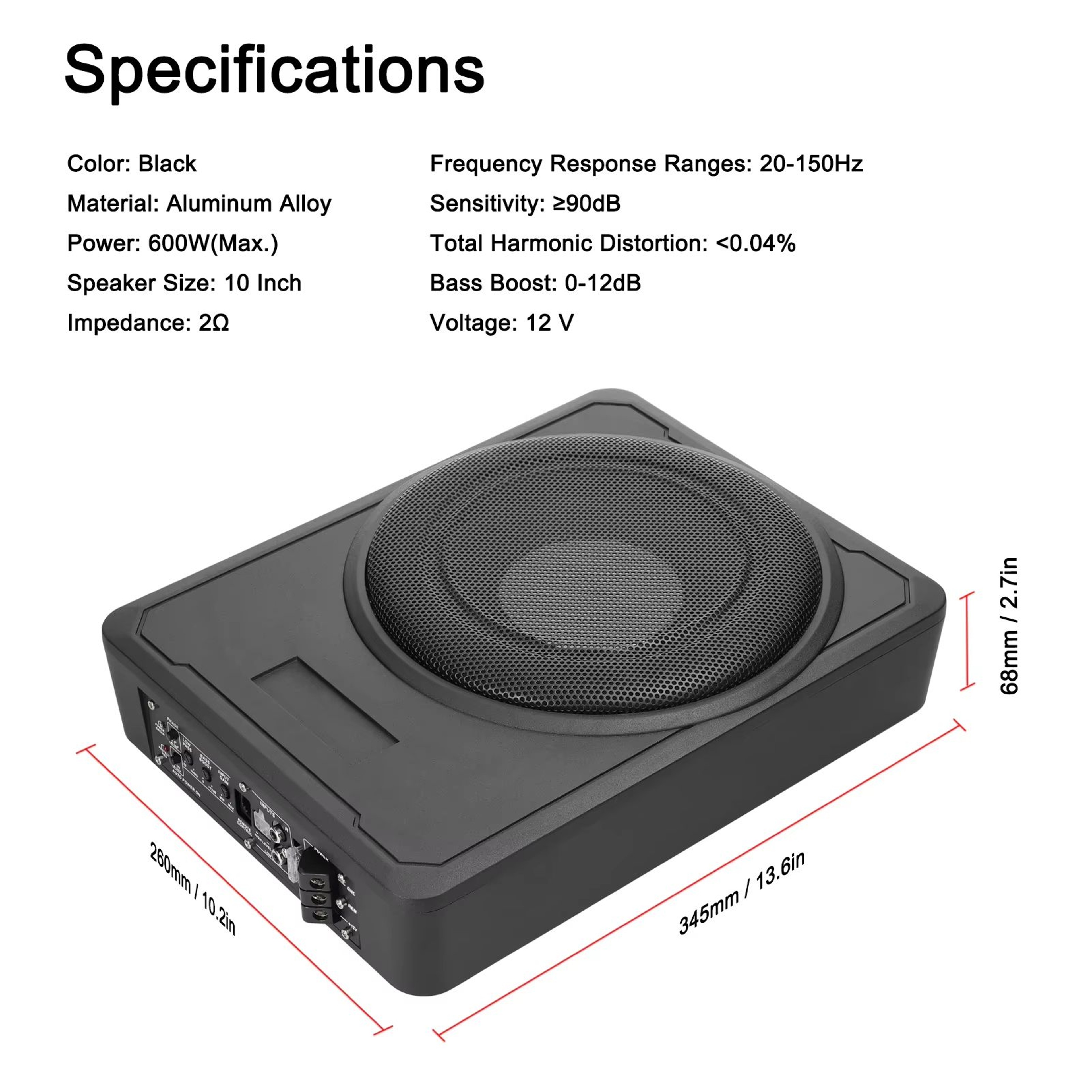 800W UnderSeat Active Subwoofer Bass Box  Slim Amplifier Subwoofer For Car Truck  Boat Audio 5