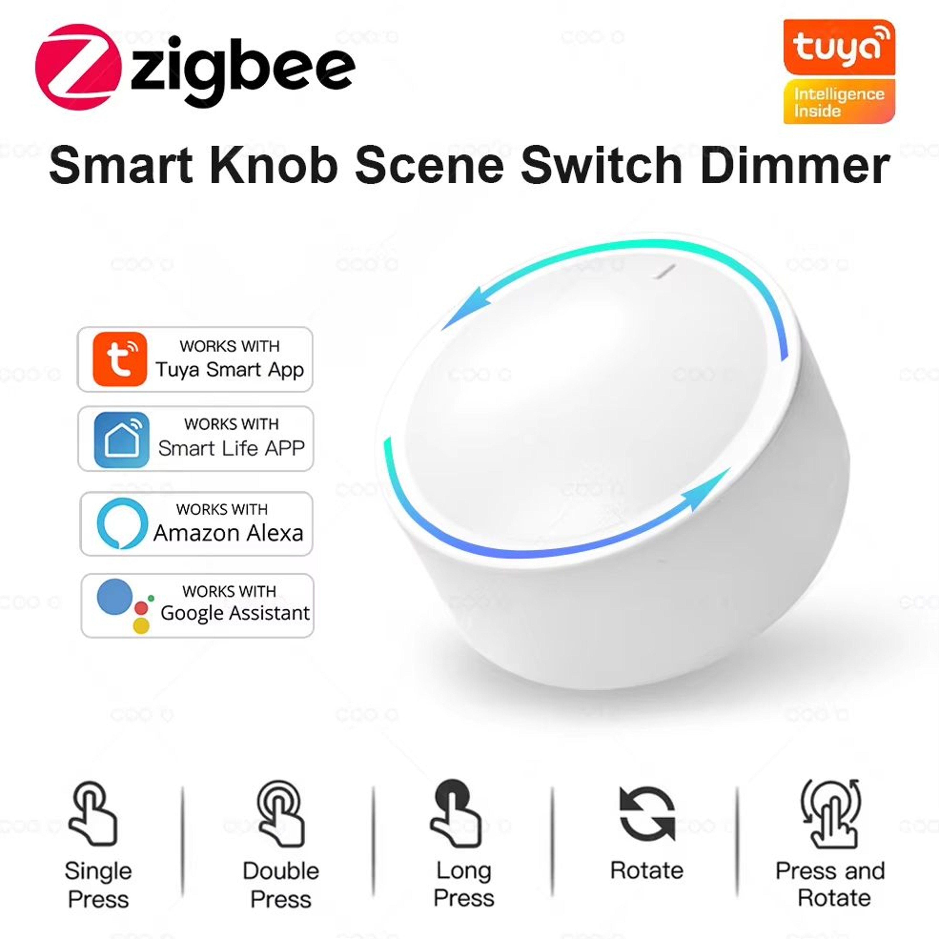 Tuya ZigBee Smart Knob Switch Rotatable Dimmer For Home Automation 0