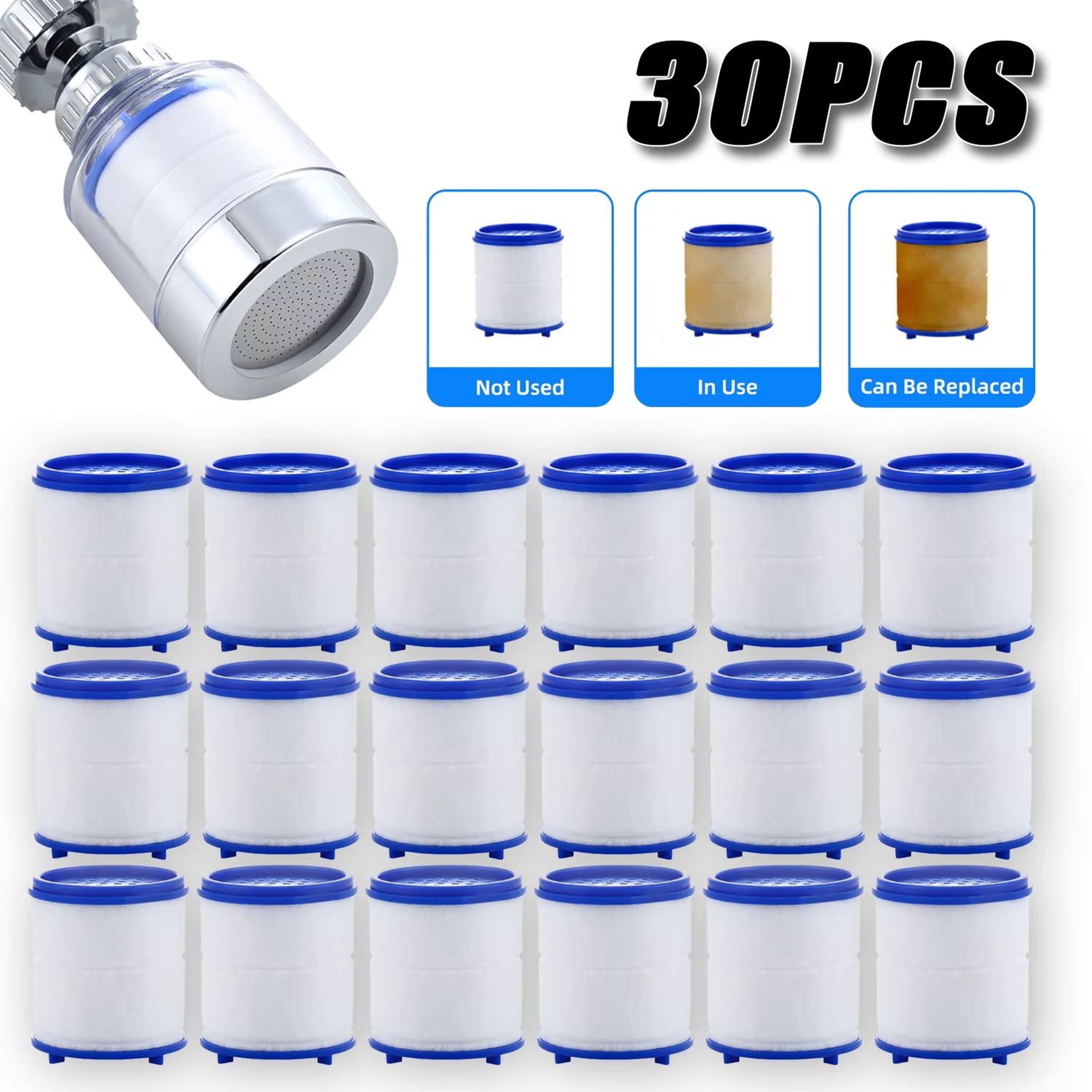 30PCS Faucet  Shower Water Filter Cartridges  Dual PP Cotton Replacement For Kitchen  Bath 0
