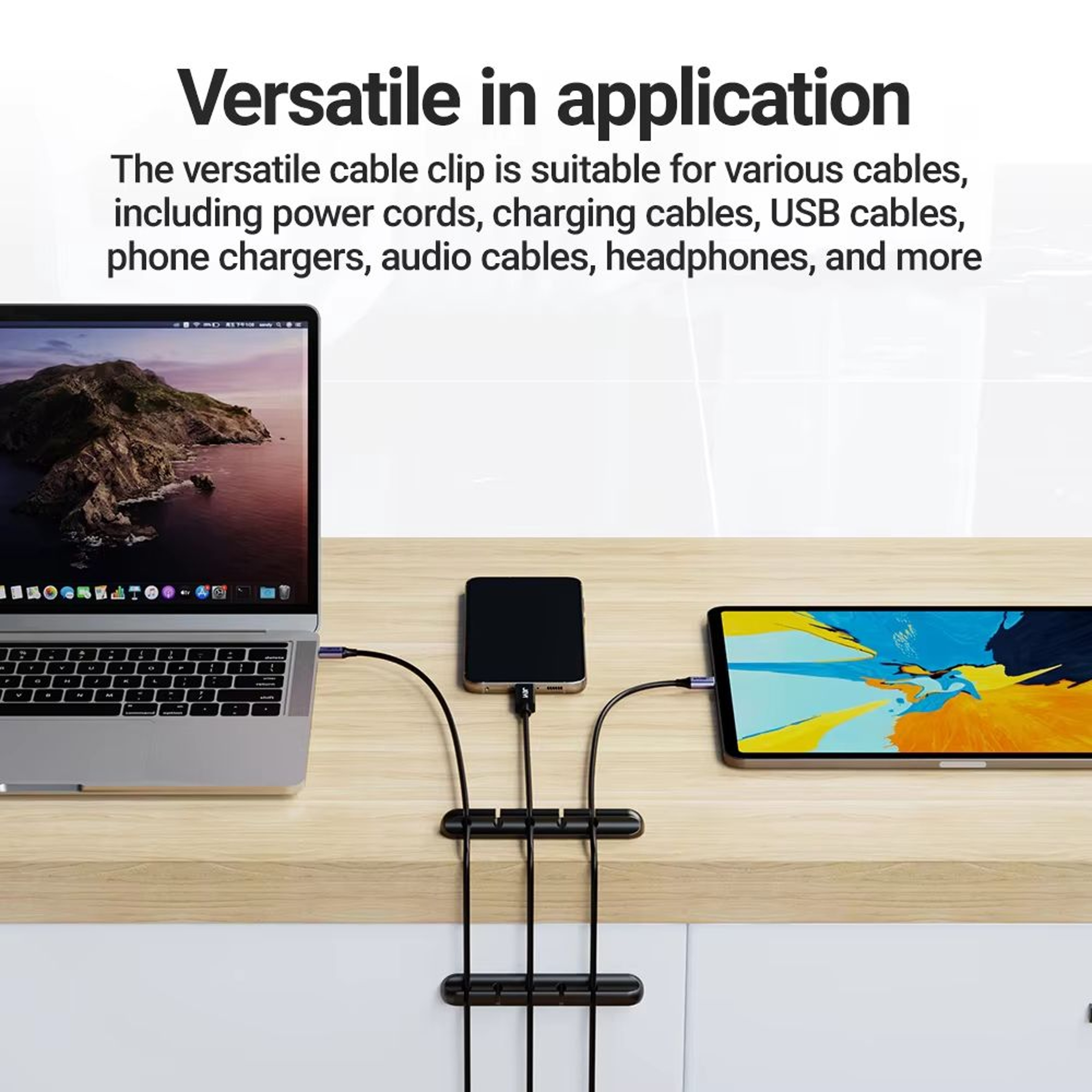 Adhesive Cable Holder Clips Cord Management Wire Organizer For Desktop USB Charging Cable Nightstan 5