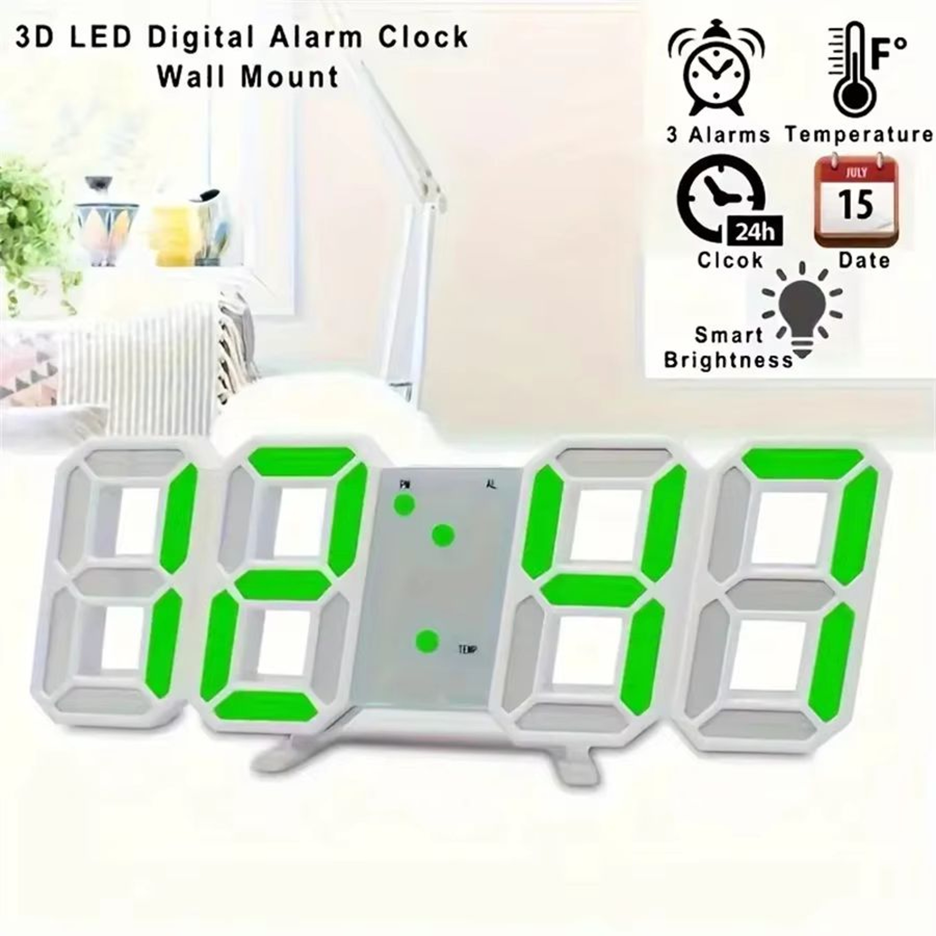 3D LED Digital Wall Clock  Adjustable Glow Night Mode For Bedroom  Room Decor 3
