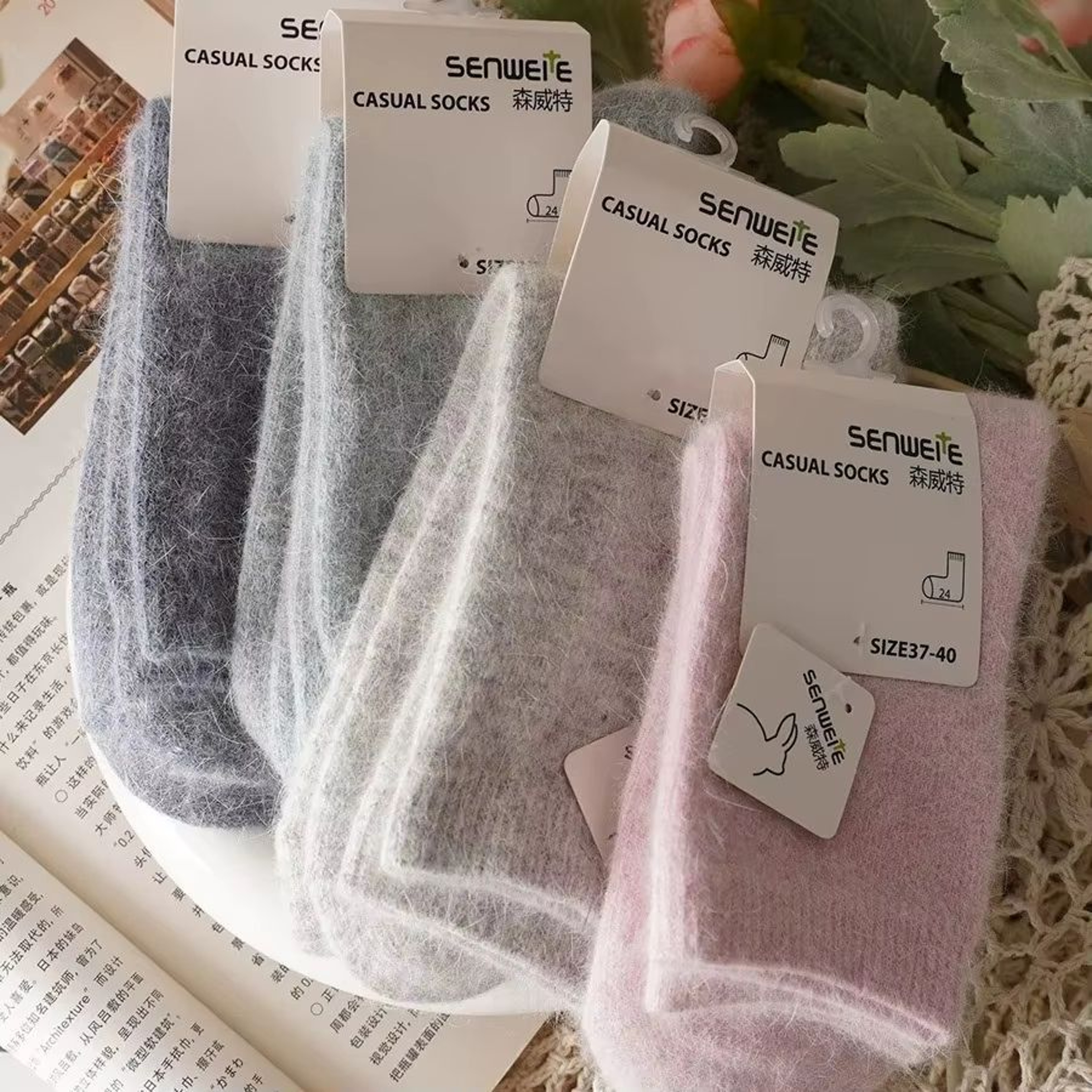 Thickened Wool  Rabbit Hair Winter Socks For Women  Medium Tube CashmereBlend Warmth Black 1