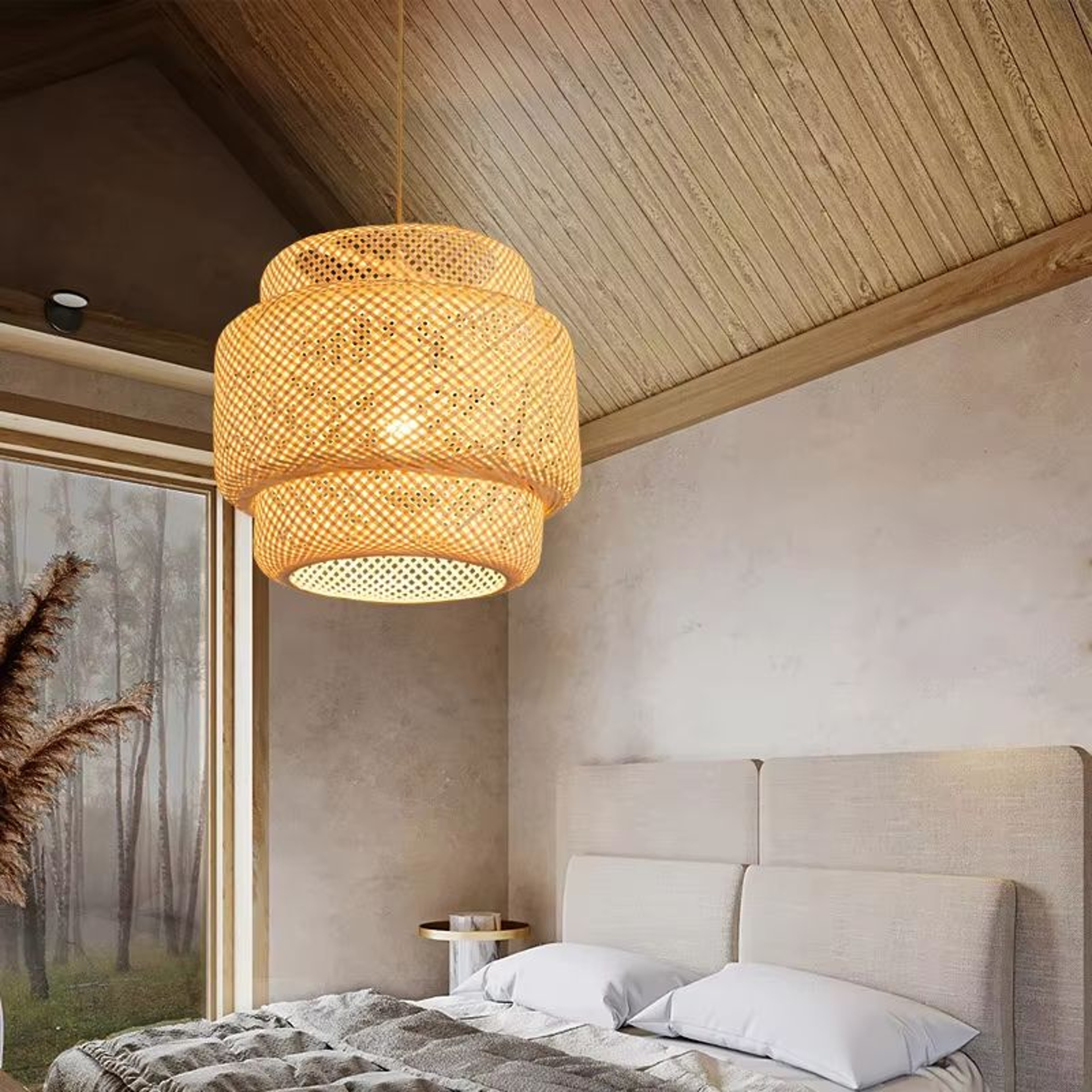 Bamboo Lantern Pendant Light  HandWoven Natural RattanWicker E27 Hanging Fixture For Home  Restaura 1