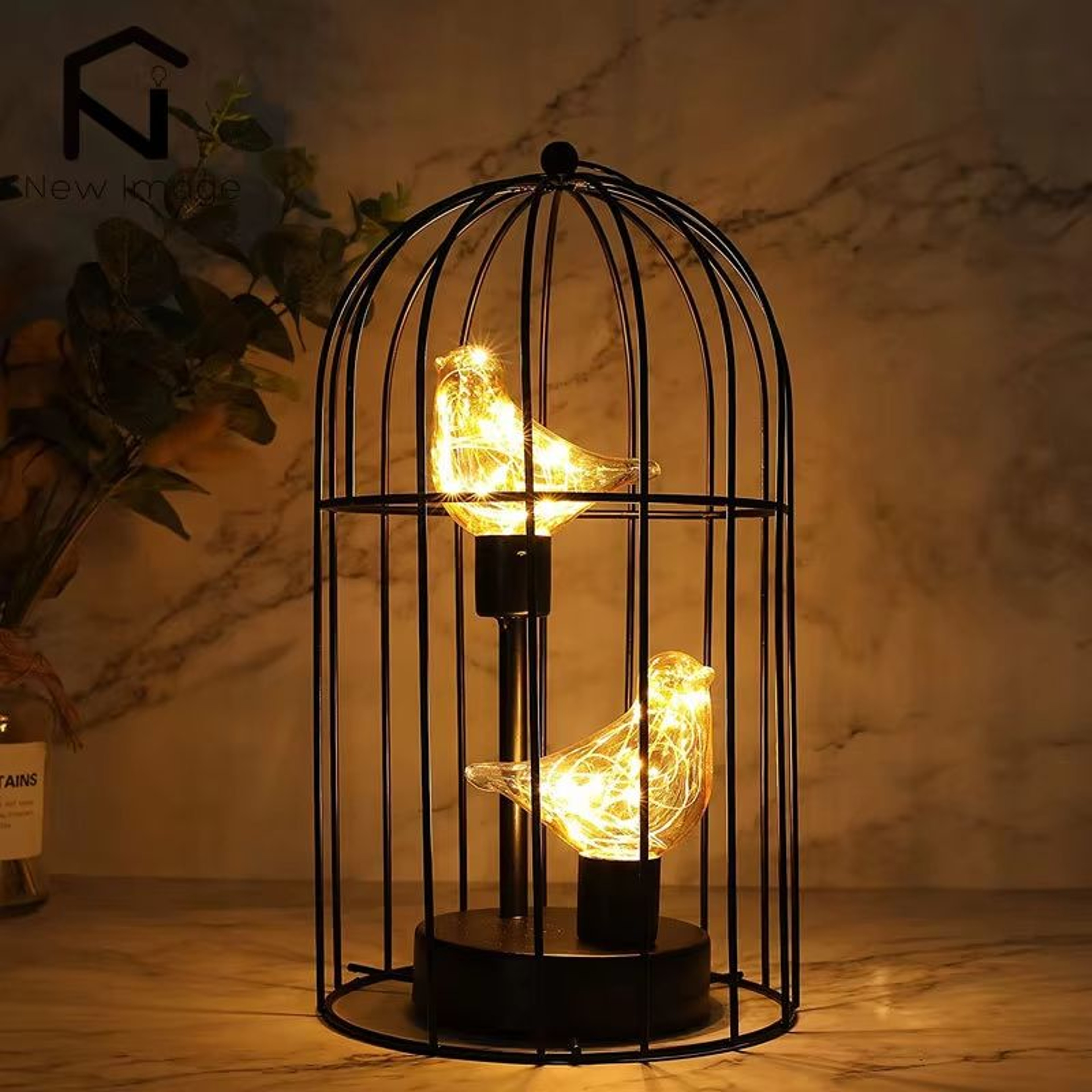 Birdcage Decorative Table Lamp  Cordless Accent Light With Warm White Fairy Lights For Home  Event  6