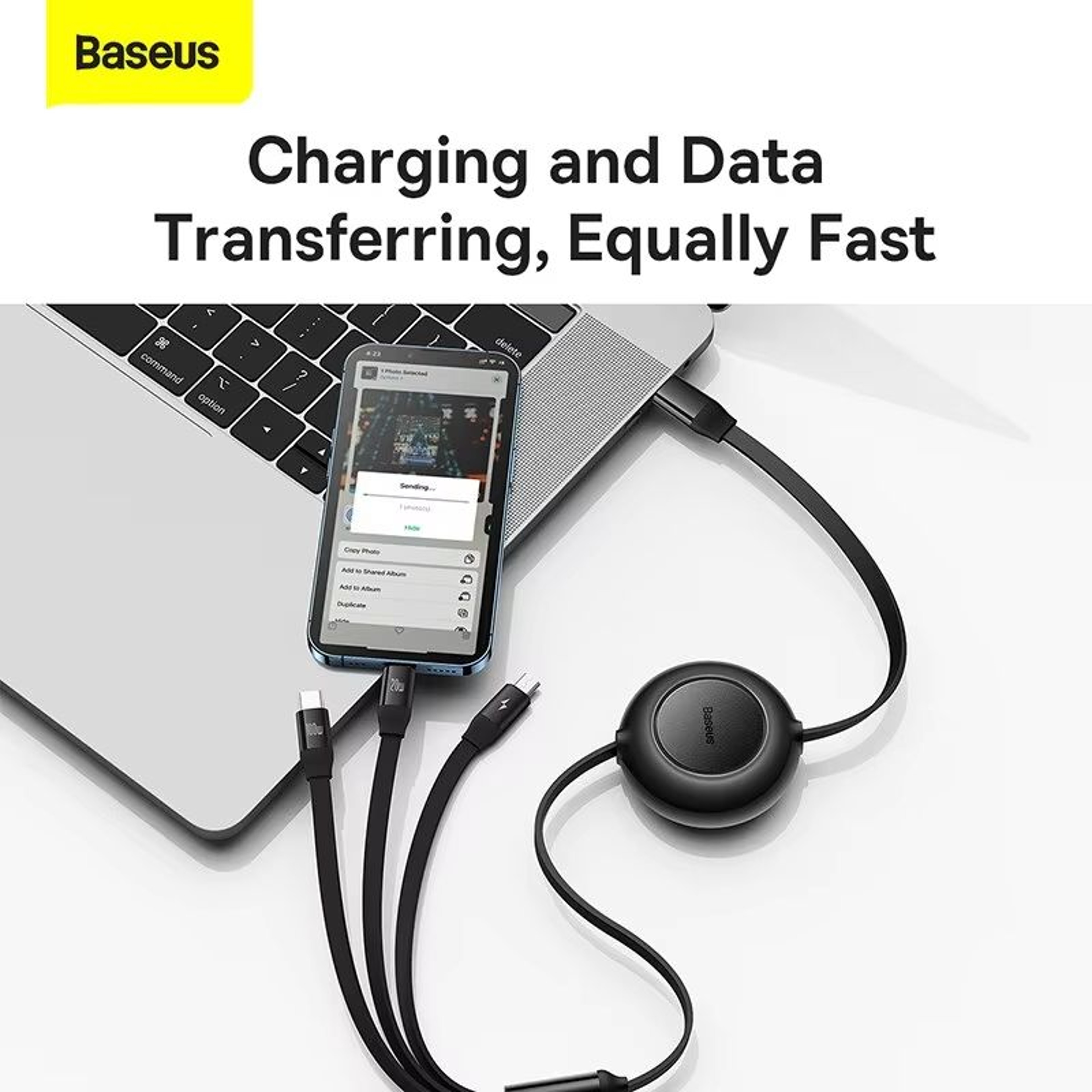 Baseus 100 W 3in1 Retractable Fast Charging Cable  USBC Lightning  Micro USB In One 5