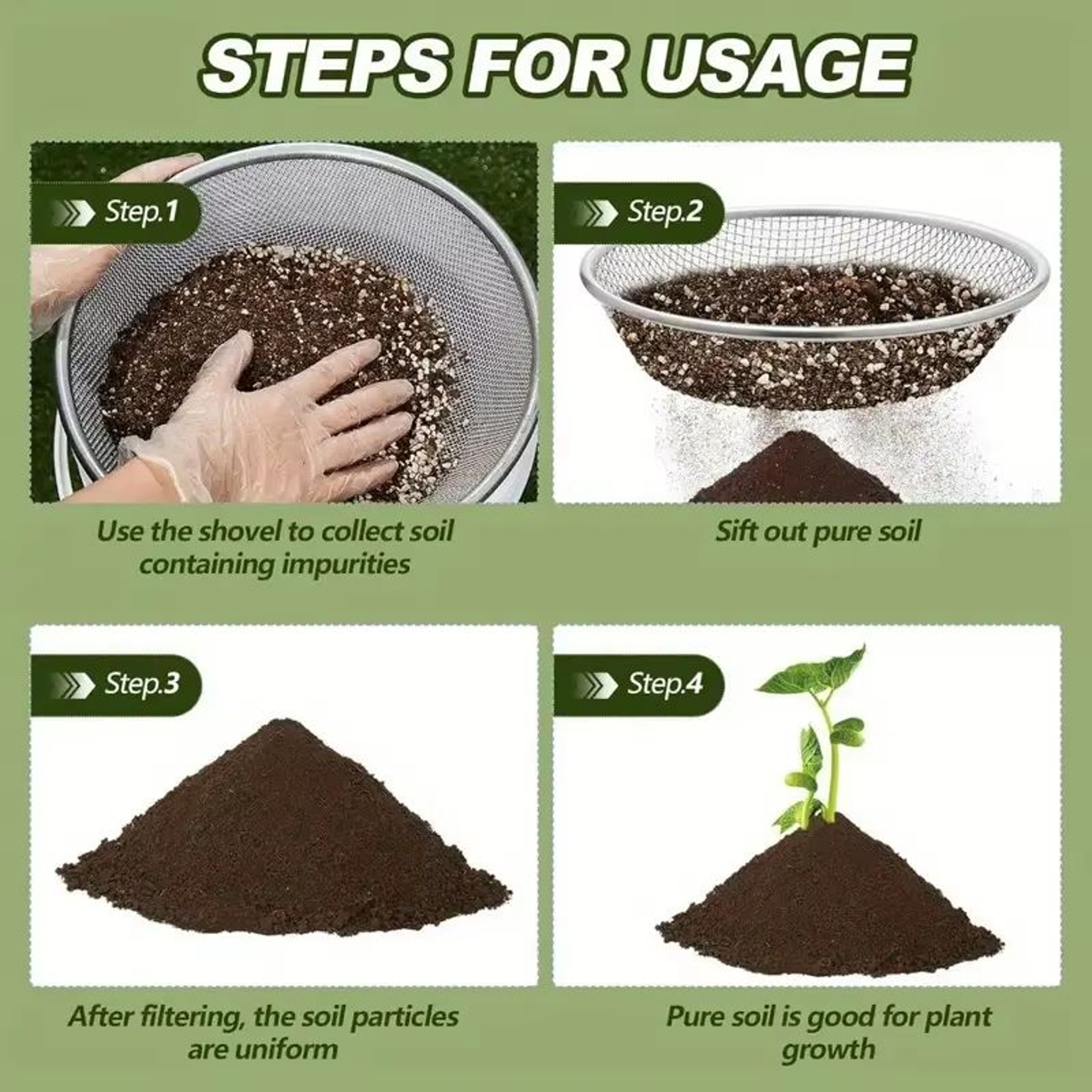 13Inch Stainless Steel Soil Sifter  DualMesh Garden Sieve For Clean Compost Prep 5