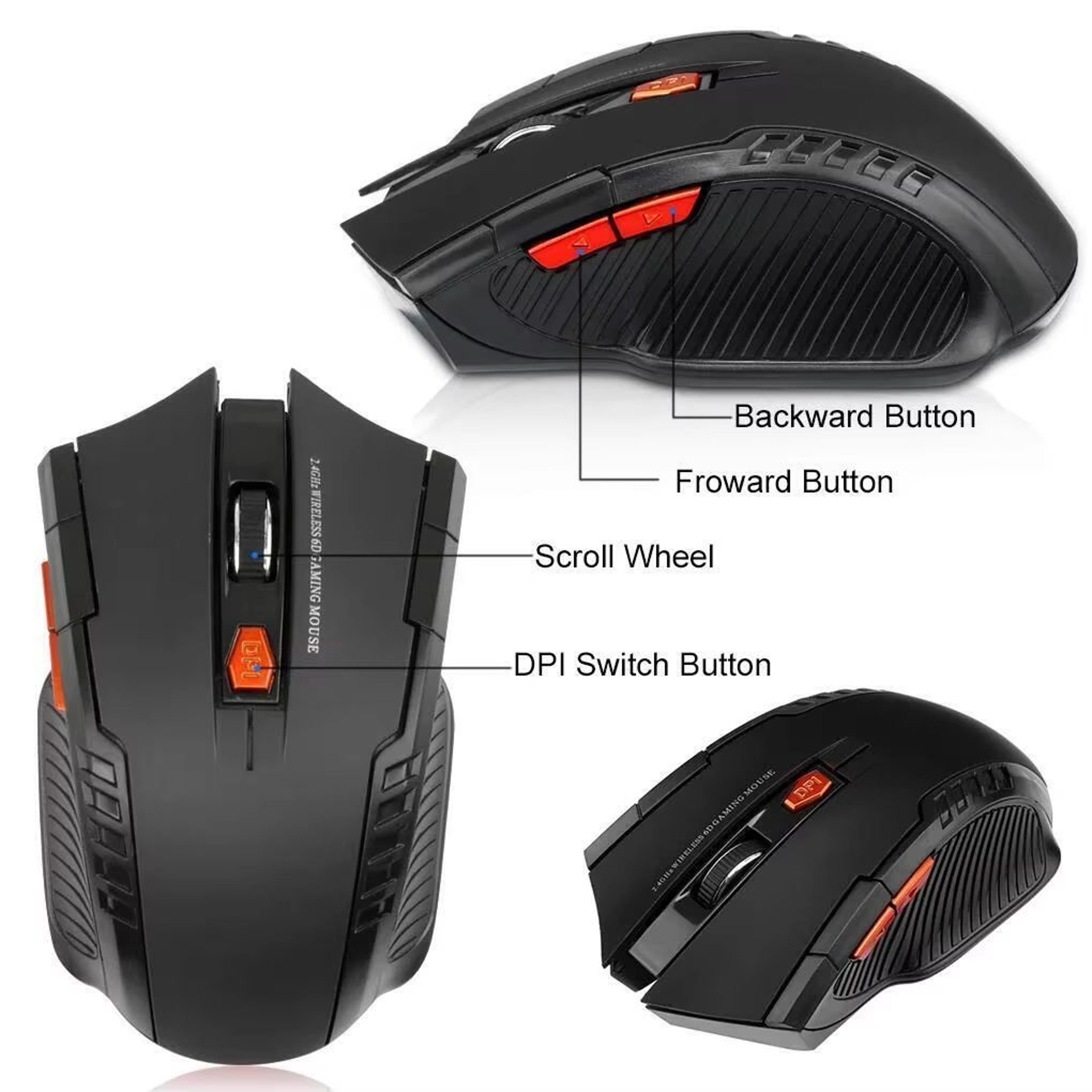 24G Wireless Gaming Mouse With 1600DPI  6 Buttons Optical Mouse For PC  Laptop 3