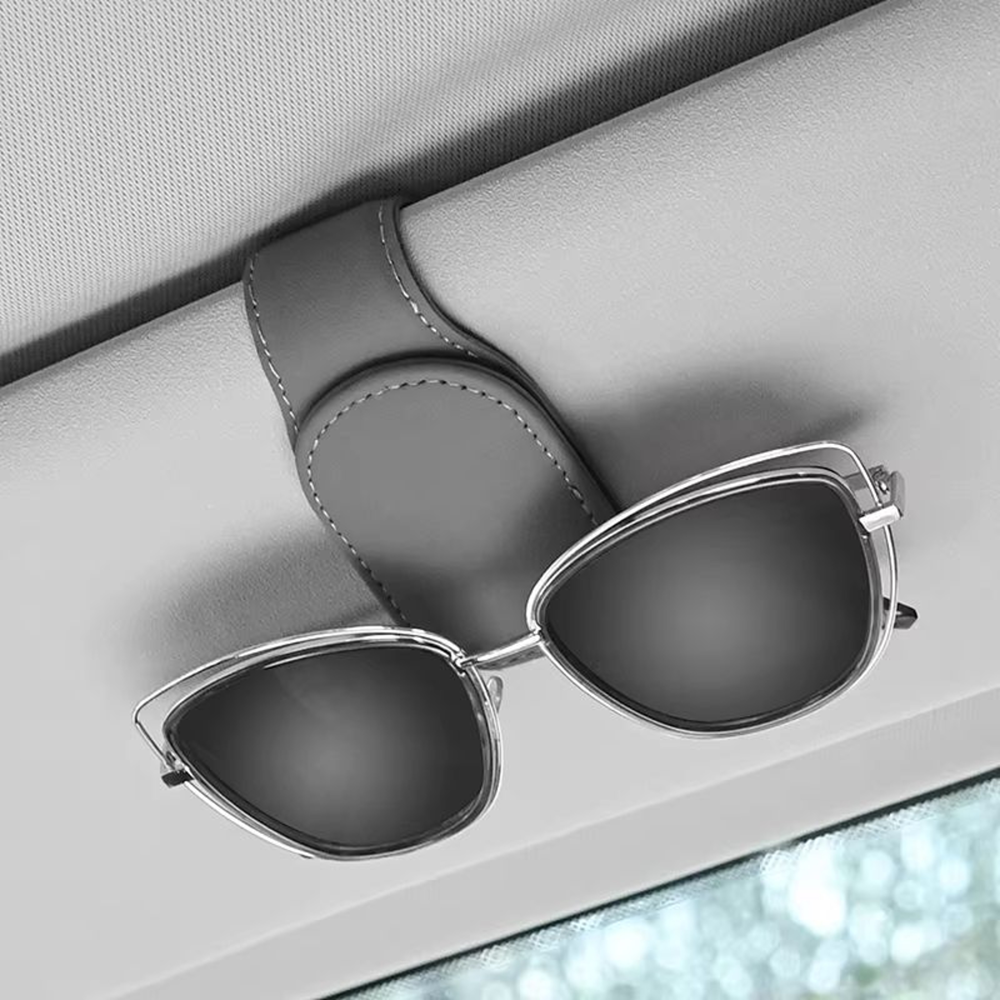 DriverLux Magnetic Leather Eyeglass  Ticket Clip  Universal Car Visor Sunglasses Holder 4