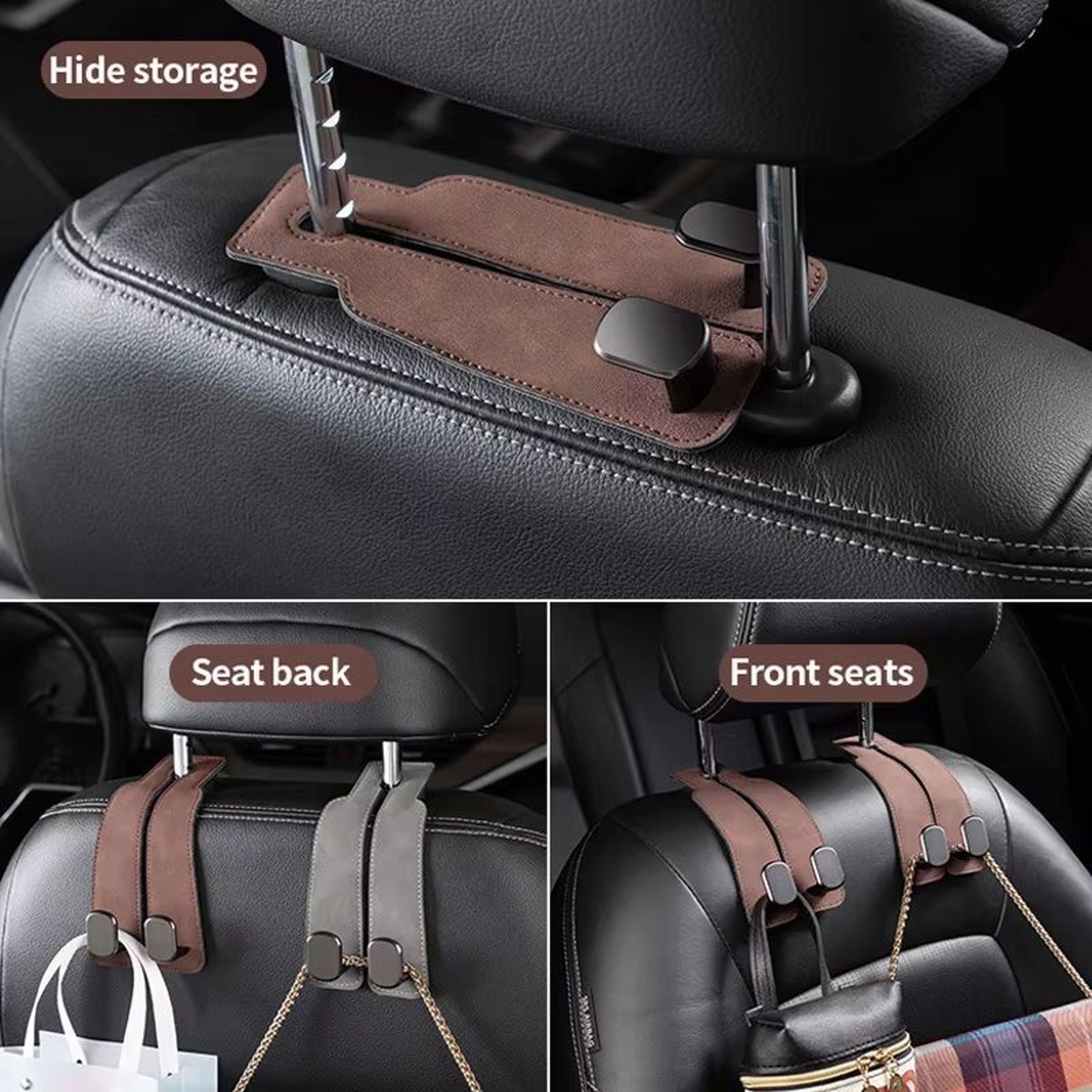 Premium DualHook Suede  Alloy Car Headrest Hanger  Universal RearSeat Organizer 2