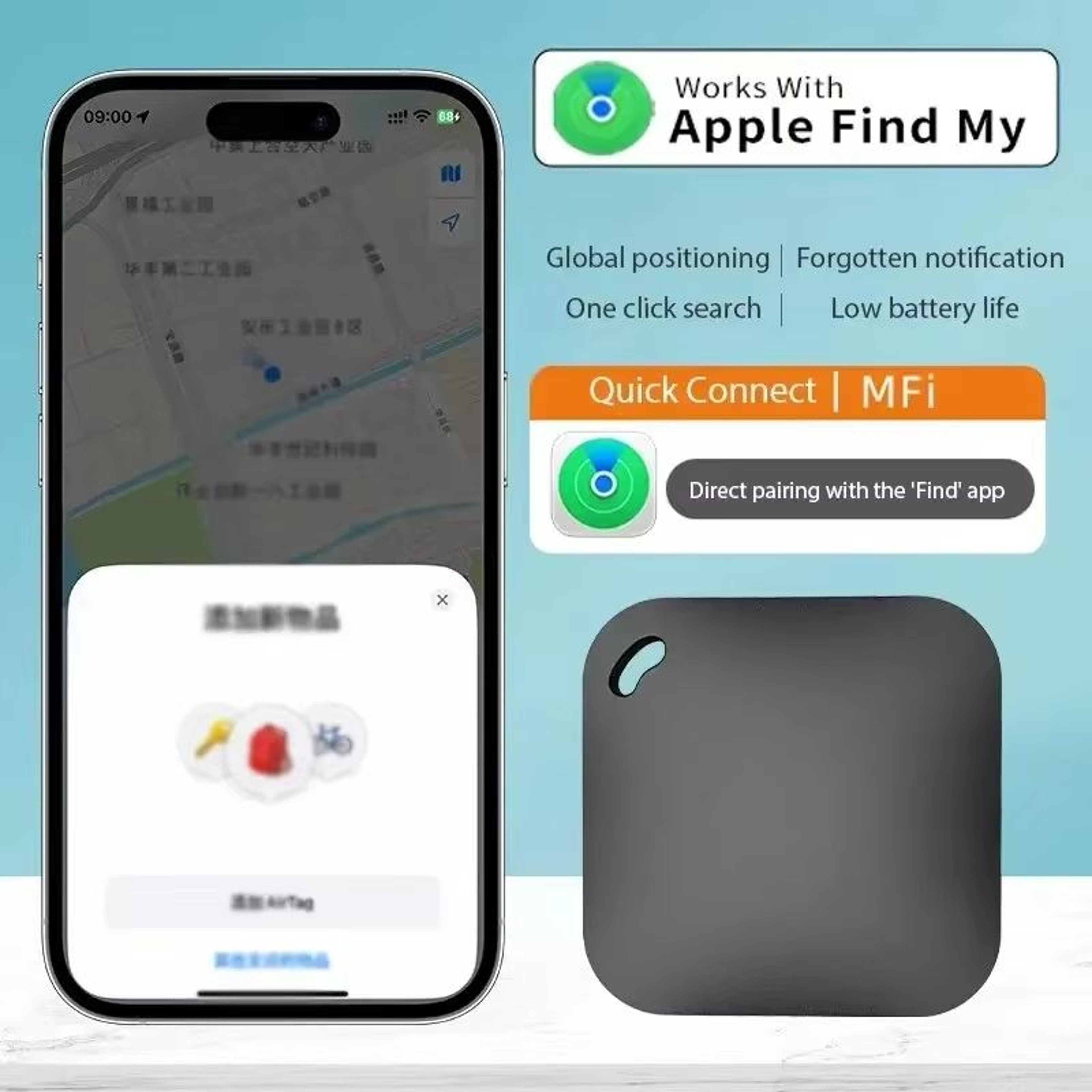 Smart MFi Bluetooth GPS Tracker Compatible With Apple Find My AntiLoss Locator 0