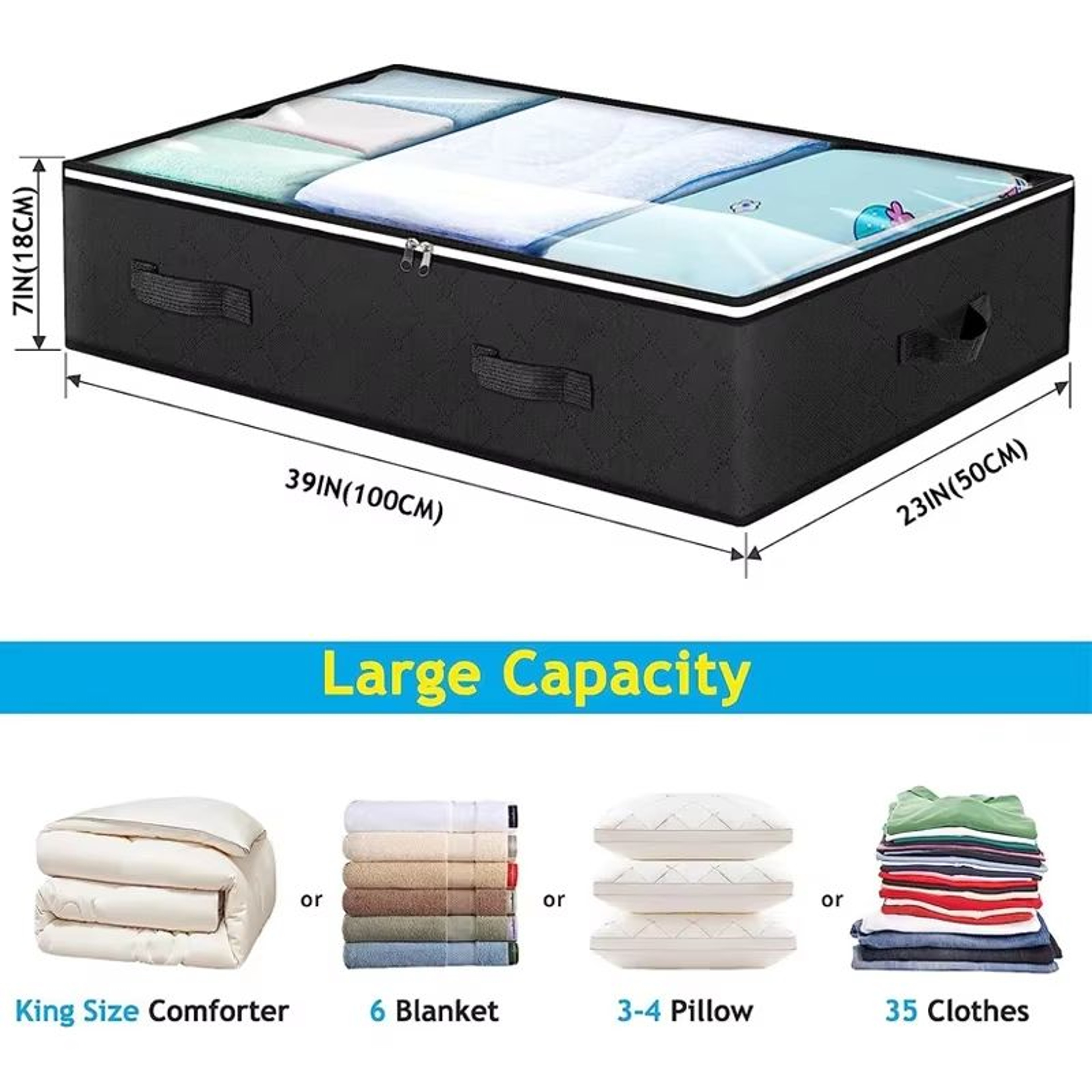 UltraSlim NonWoven UnderBed Quilt  Clothes Storage Bag 100 X 50 X 15 Cm Dust  MoistureProof 3