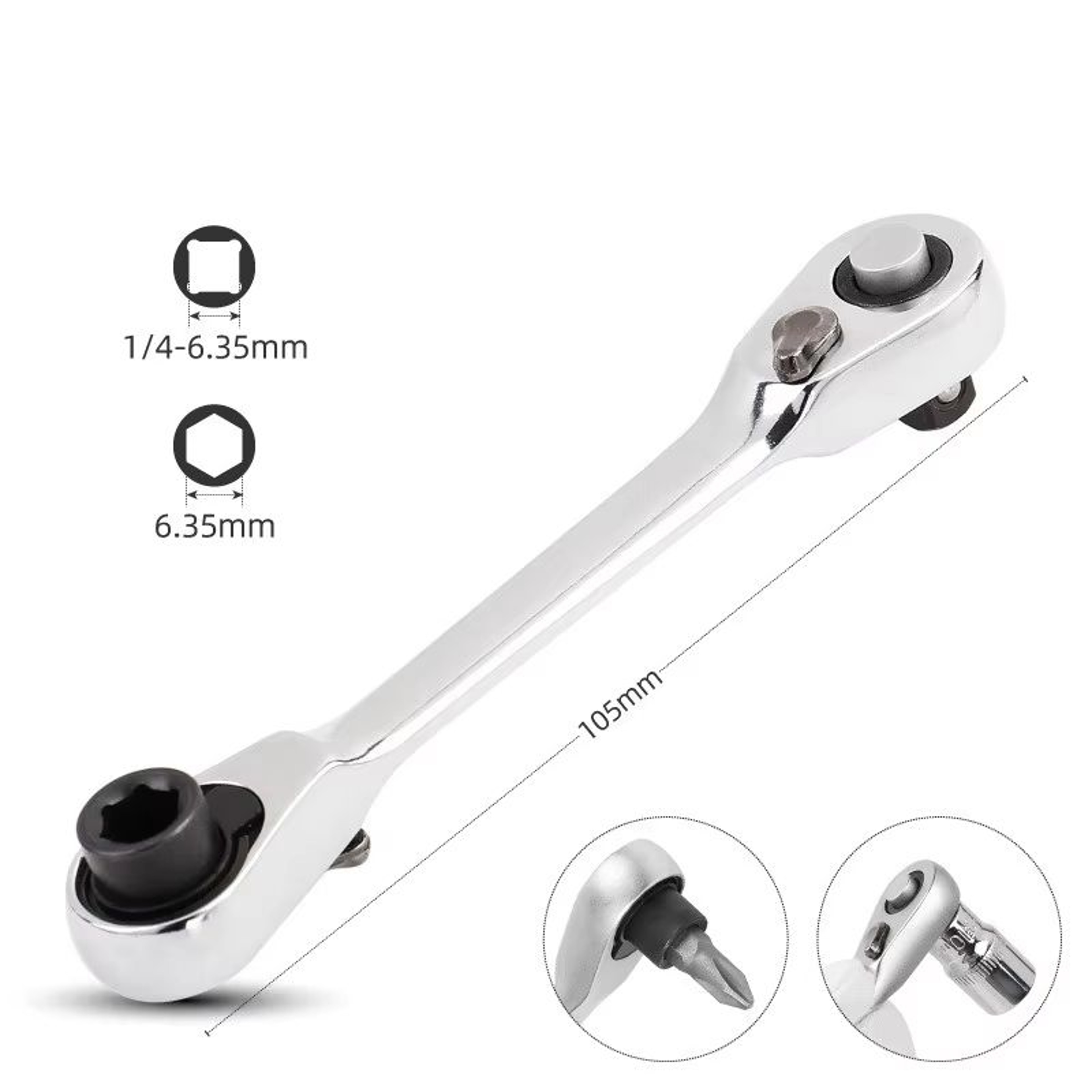 Mini DoubleHeaded Ratchet Wrench  14 Drive Socket  Bit Driver With Quick Release 5