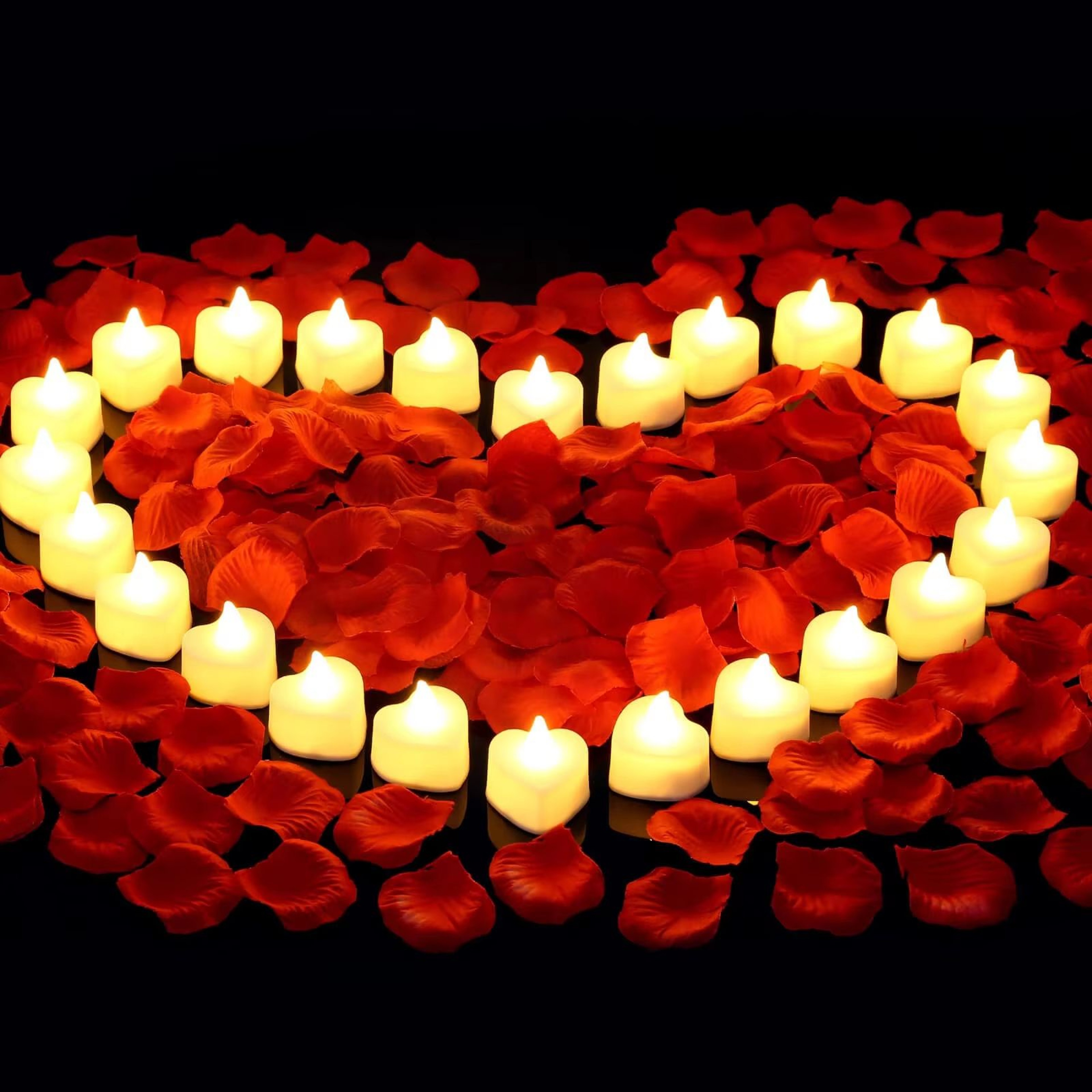 Romantic LED Heart Candle  Rose Petal Set  2448 Pack Flameless Tea Lights For Weddings Anniversarie 0