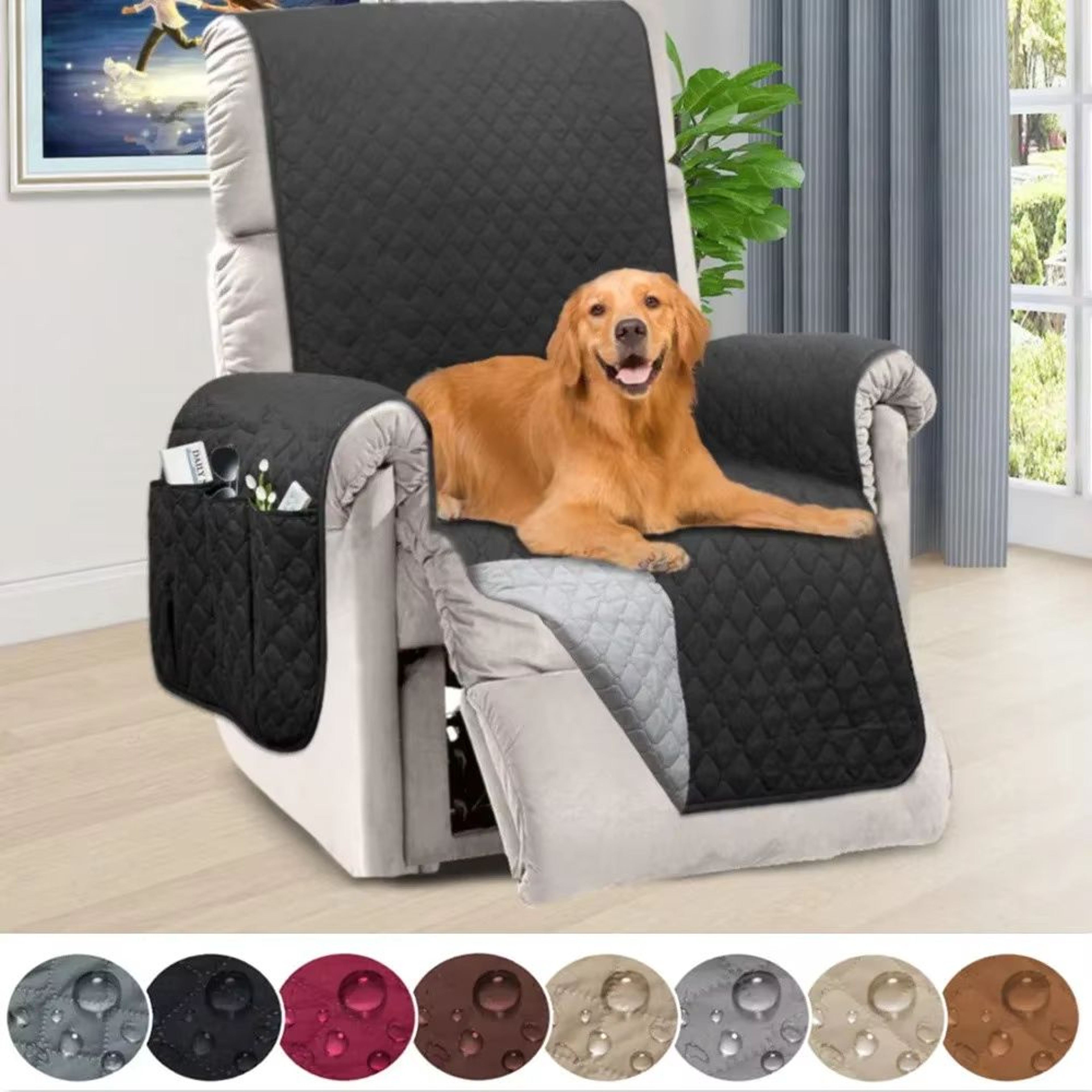 ProtectEase Deluxe Quilted Recliner Cover  Waterproof Armchair  SingleDouble Sofa Protector With Si 0