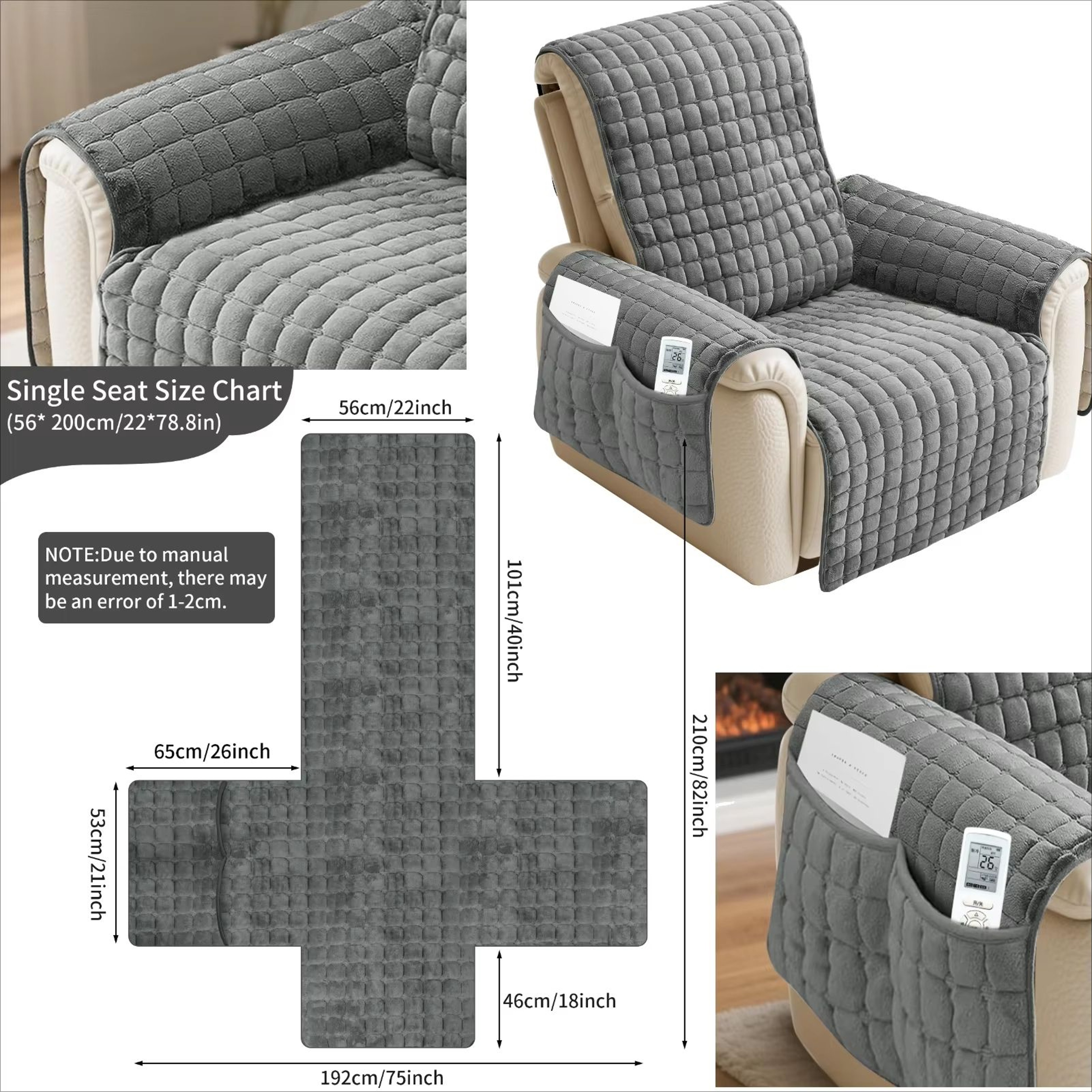 ProtectEase Deluxe Quilted Recliner Cover  Waterproof Armchair  SingleDouble Sofa Protector With Si 5