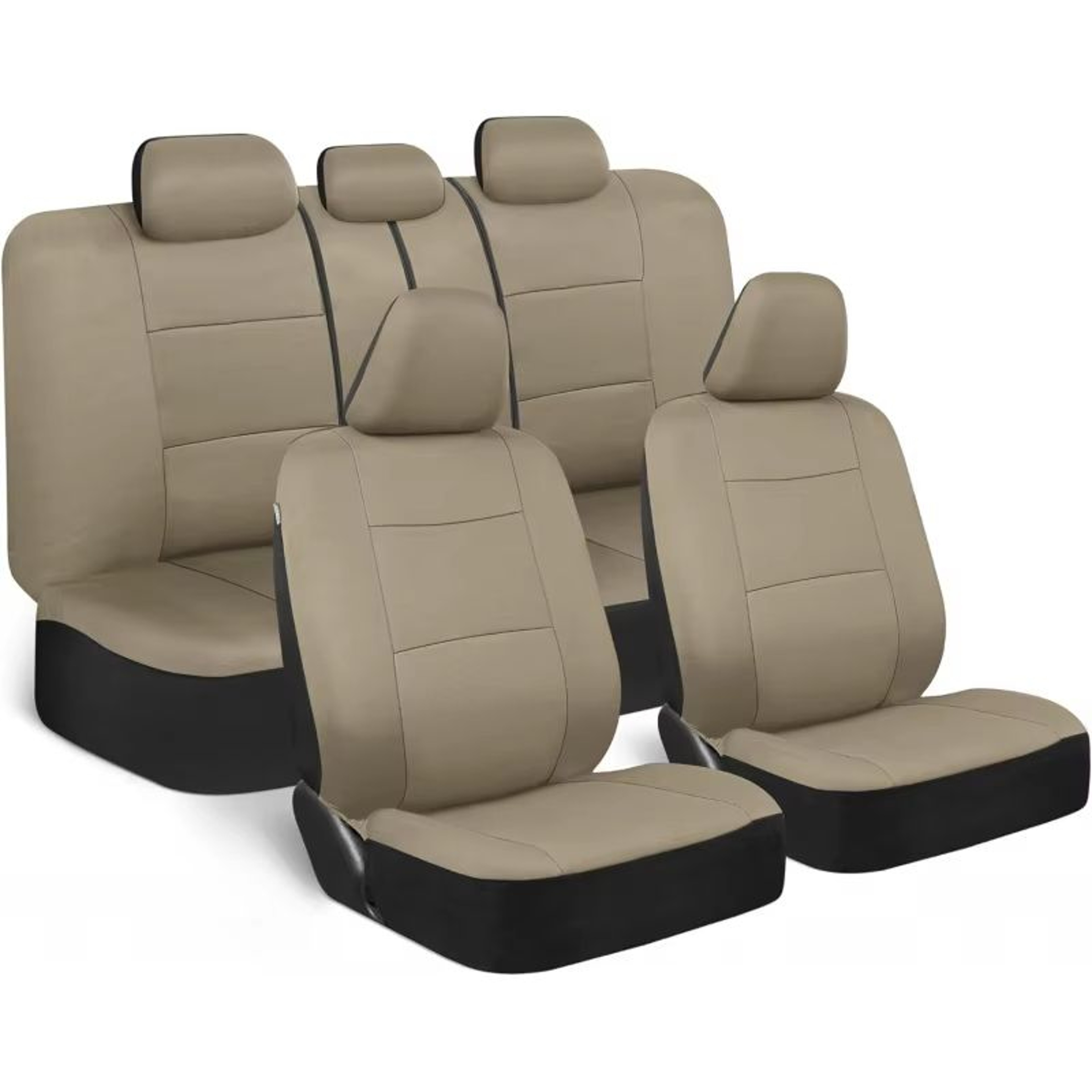 Universal Beige FullSet Car Seat Covers  Front  Rear Split Bench Fit For Trucks Vans SUVs 0
