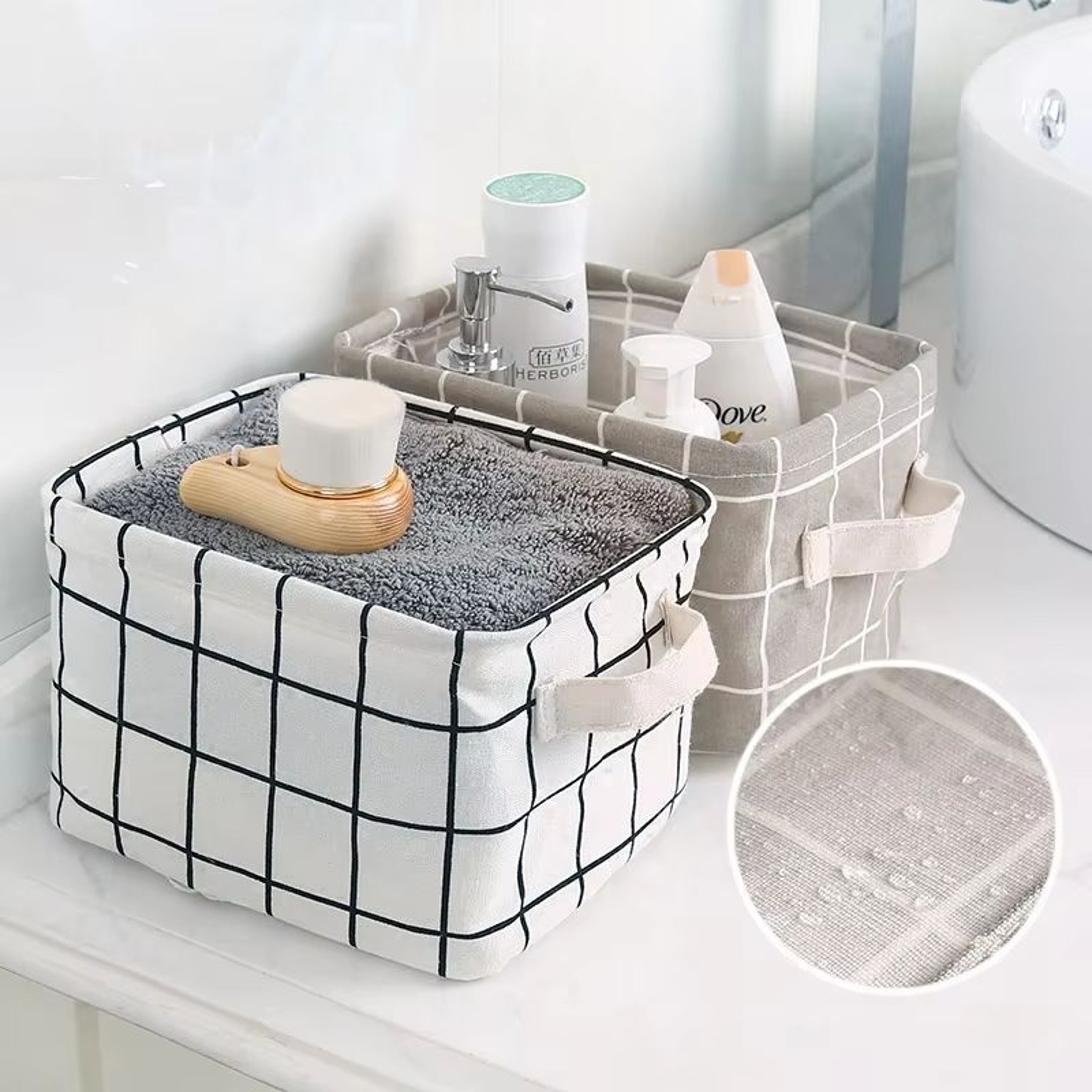 EcoStore Cotton  Hemp Storage Basket  HandHeld Printed Tabletop Organizer For Fabric  Clothing 0