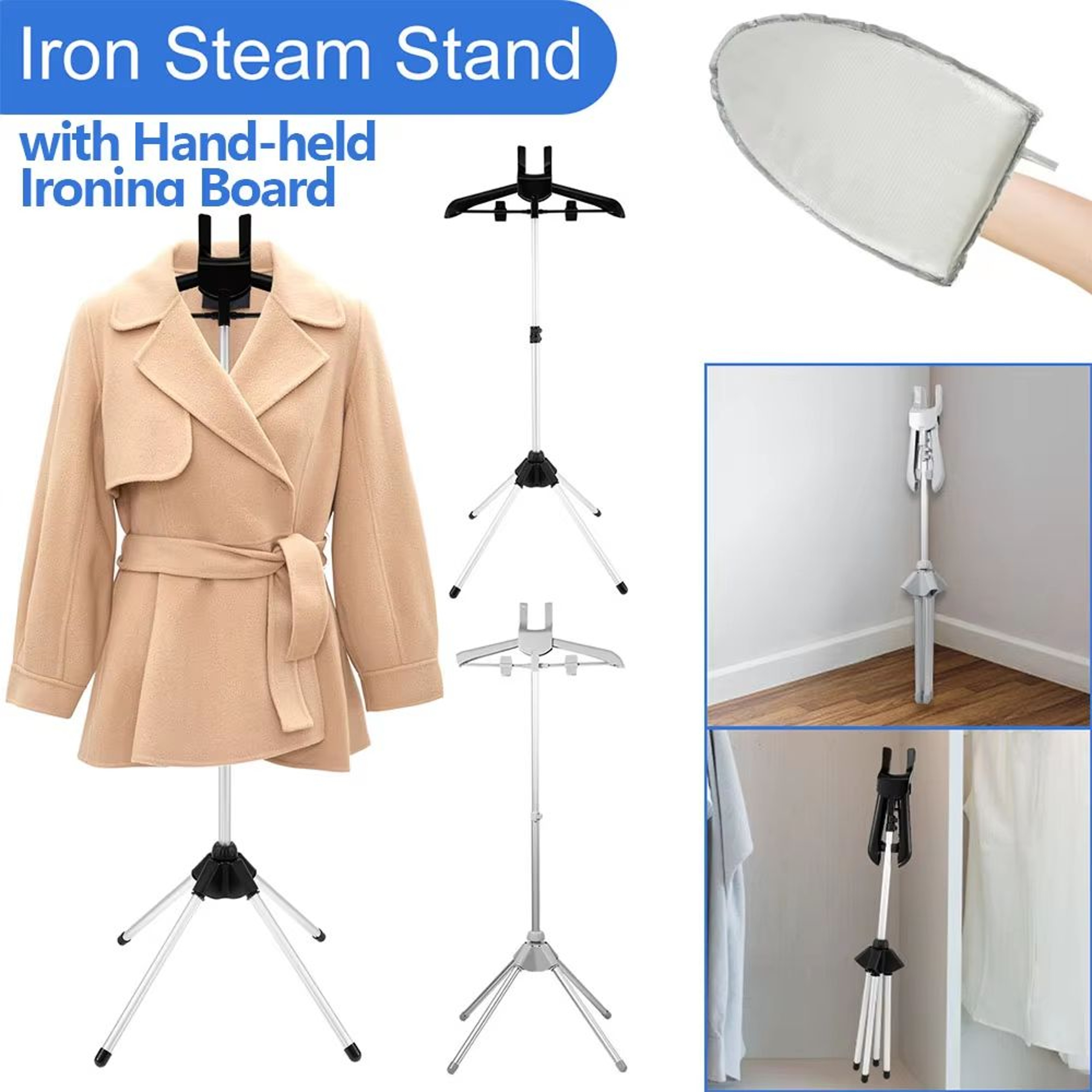 AllInOne Adjustable Steamer Stand  Handheld Ironing Board 84160 Cm Portable Foldable Garment Rack 0