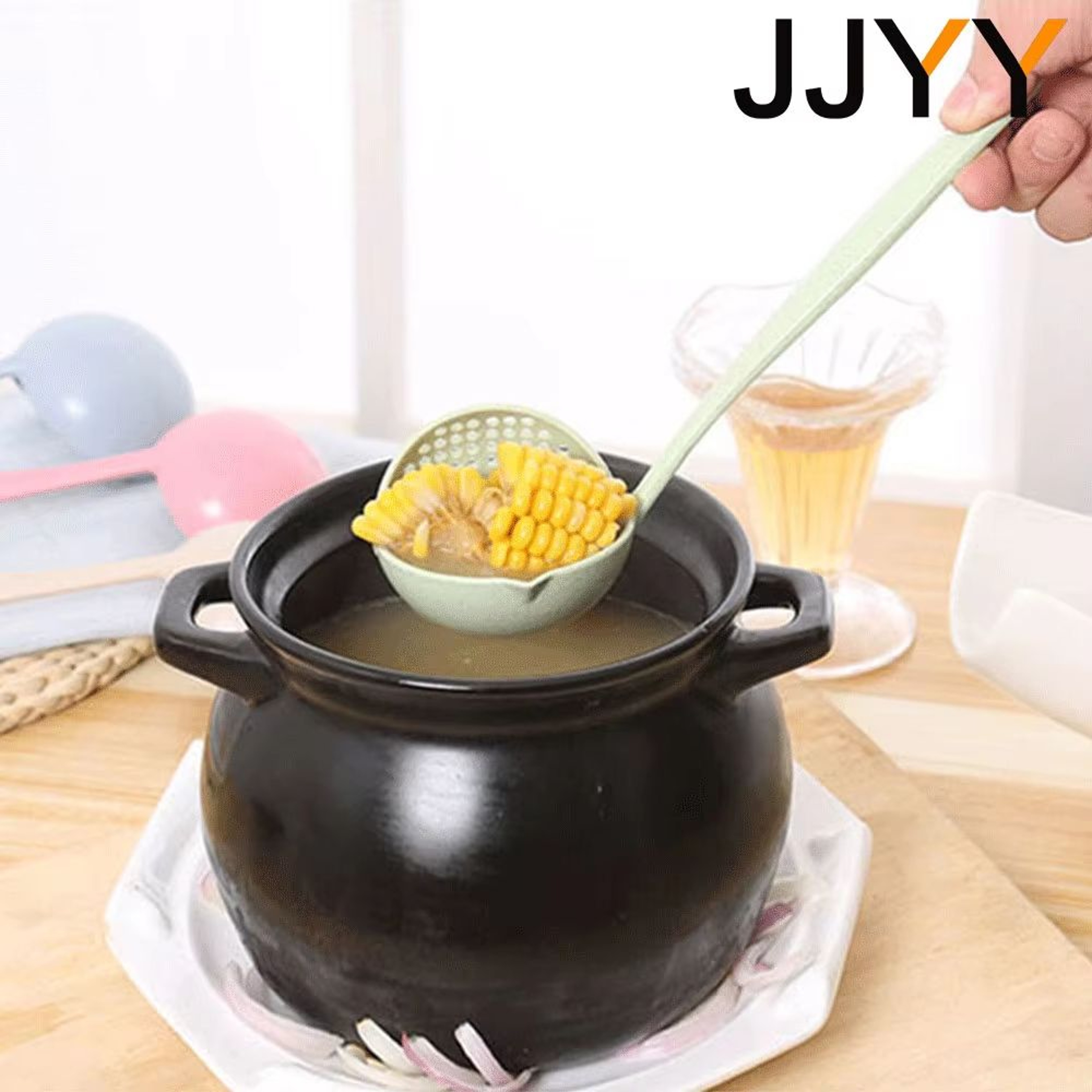 JJYY 2in1 Long Handle Spoon  Colander Filter  DualFunction Kitchen Ladle With Draining Holes 5