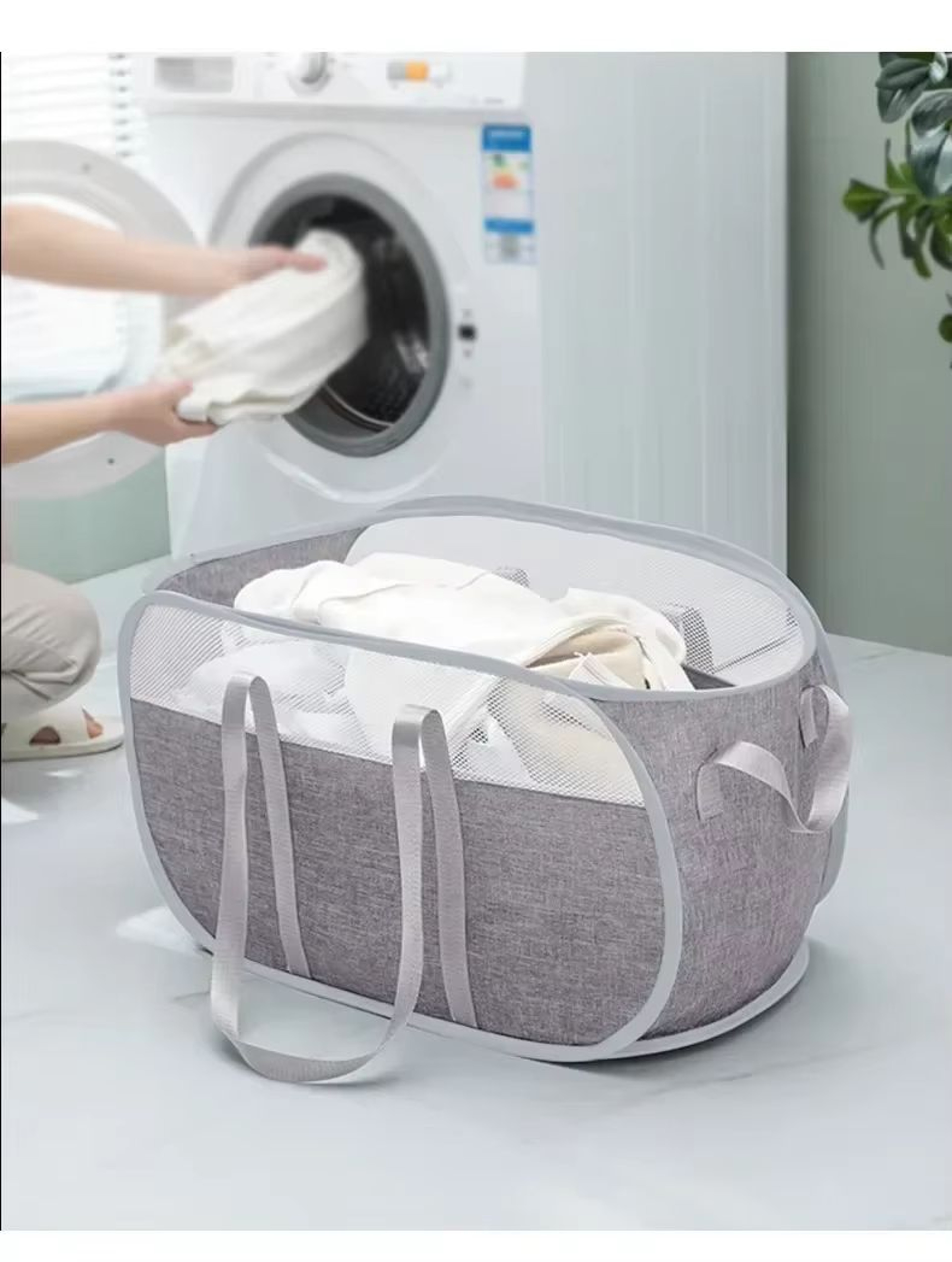 Creative Mesh Laundry Popup Hamper  Foldable Lightweight Laundry Basket With Durable Handles For La 0