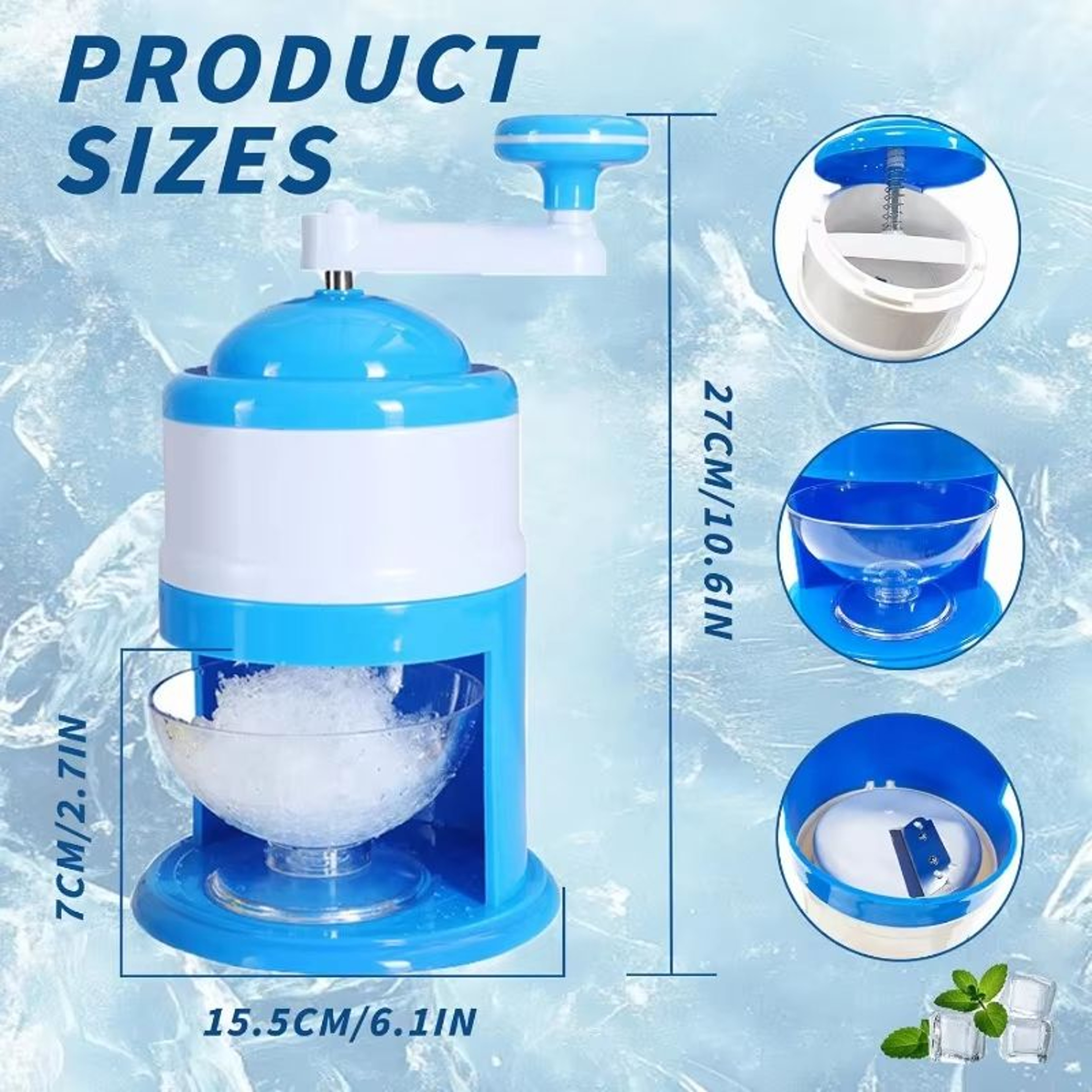 GlacierEase Portable Slush  Ice Crusher Machine  Manual Crank BPAFree Blue 1