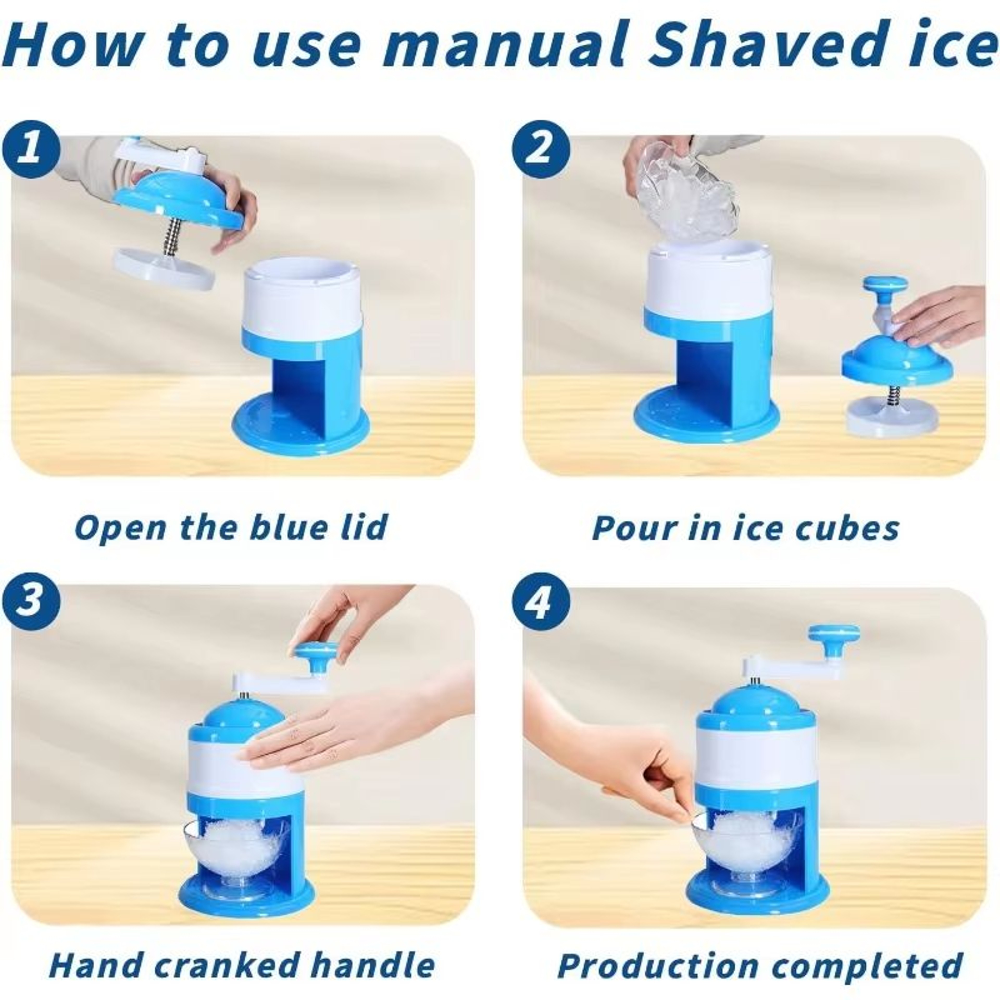 GlacierEase Portable Slush  Ice Crusher Machine  Manual Crank BPAFree Blue 2