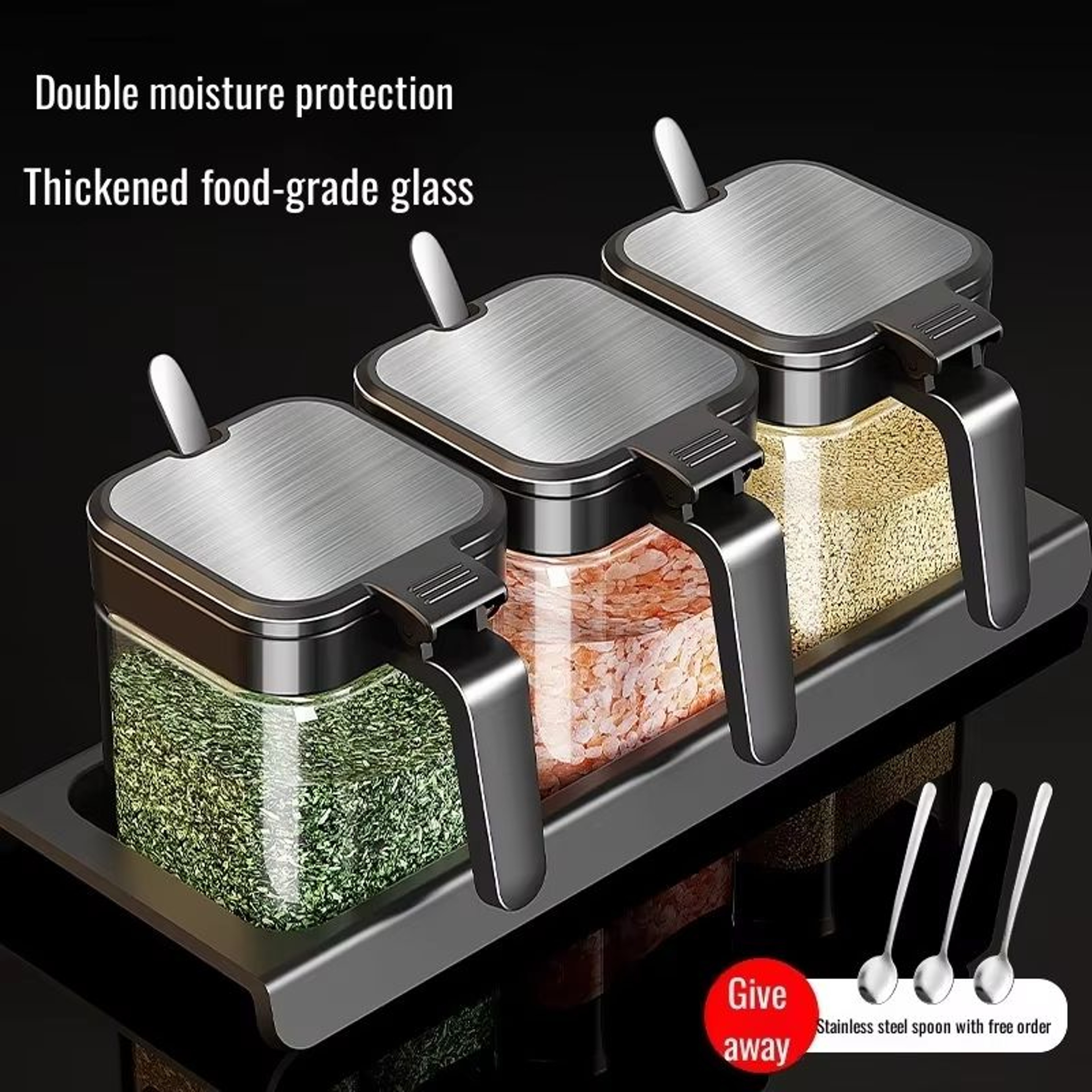 ClearView Glass Seasoning Jar With Spoon  Household Sealed Storage Box For Salt Sugar  Spices 0