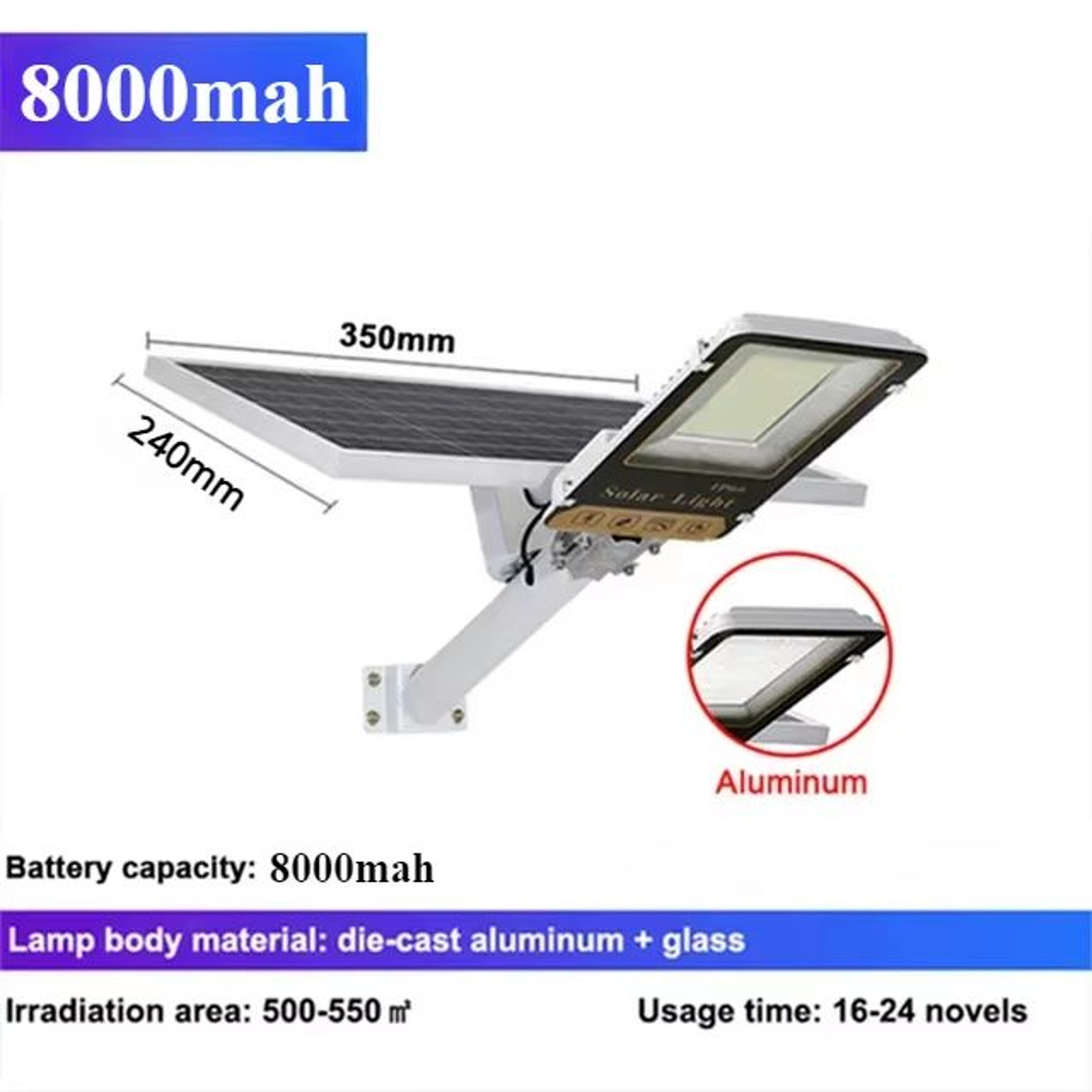 8000mAh High Power Aluminum Solar Street Light  Waterproof Outdoor Garden Wall Lamp For Garage  Ter 6