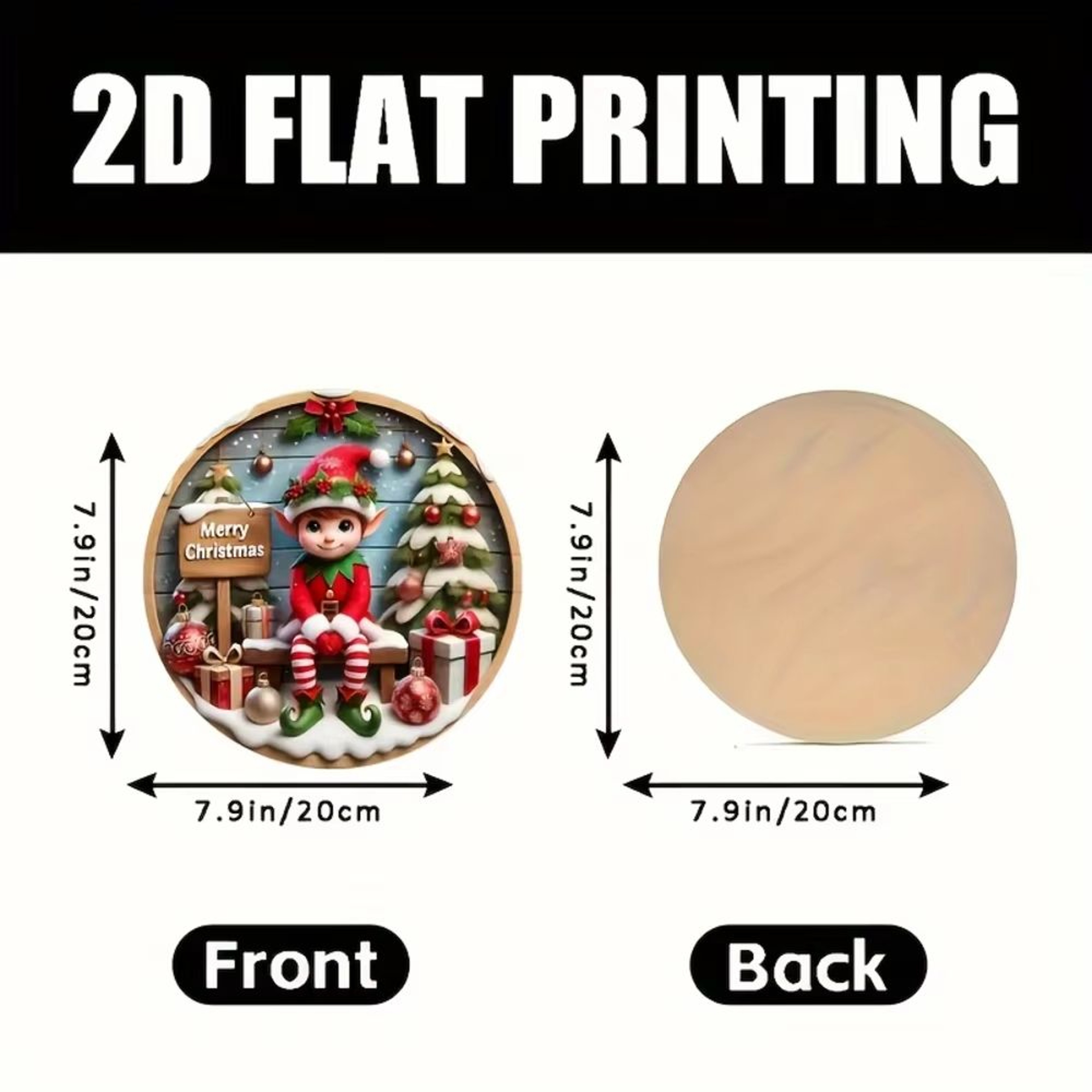 Christmas Elf Wooden Sign  2007 Cm Round Rustic Holiday Decor 2