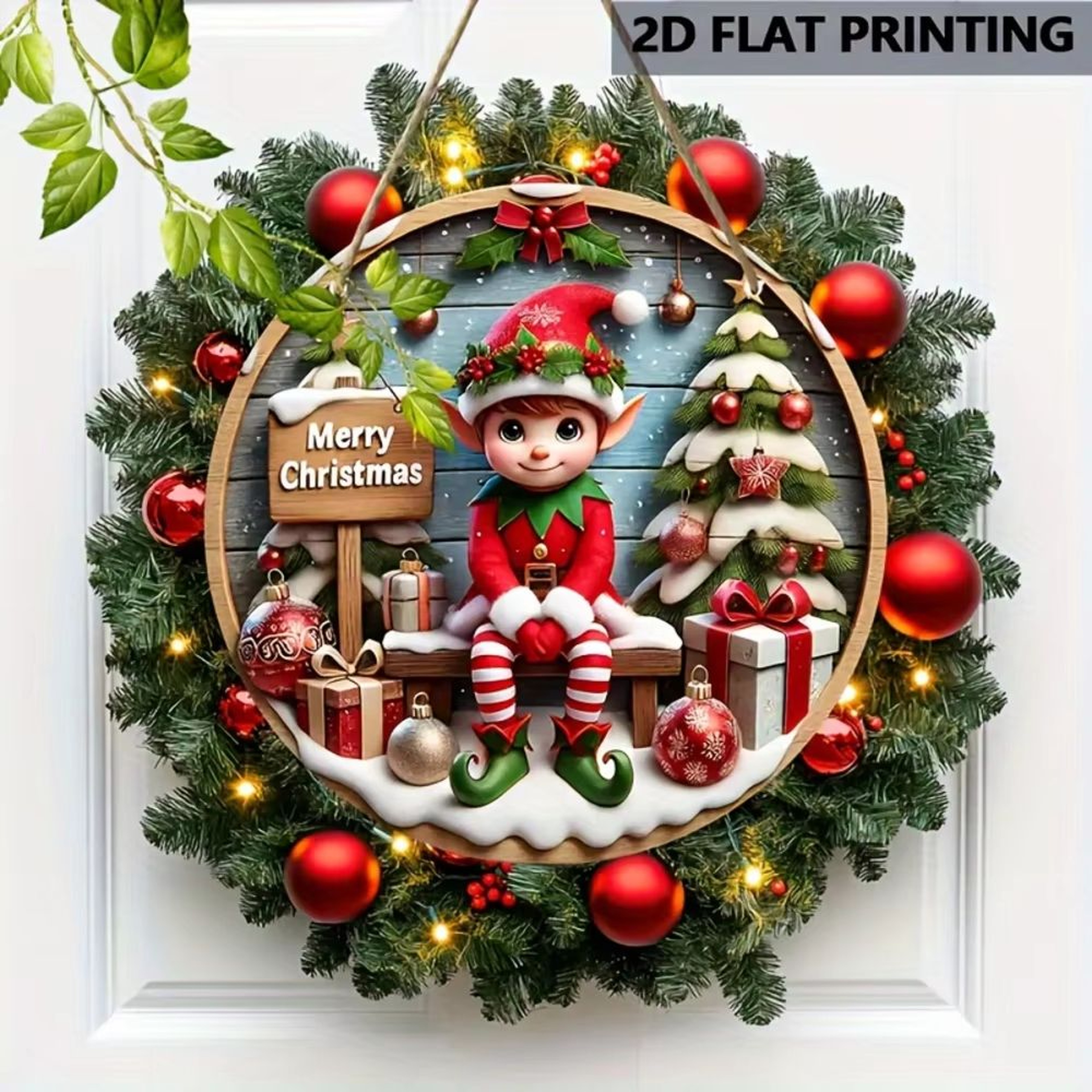 Christmas Elf Wooden Sign  2007 Cm Round Rustic Holiday Decor 5