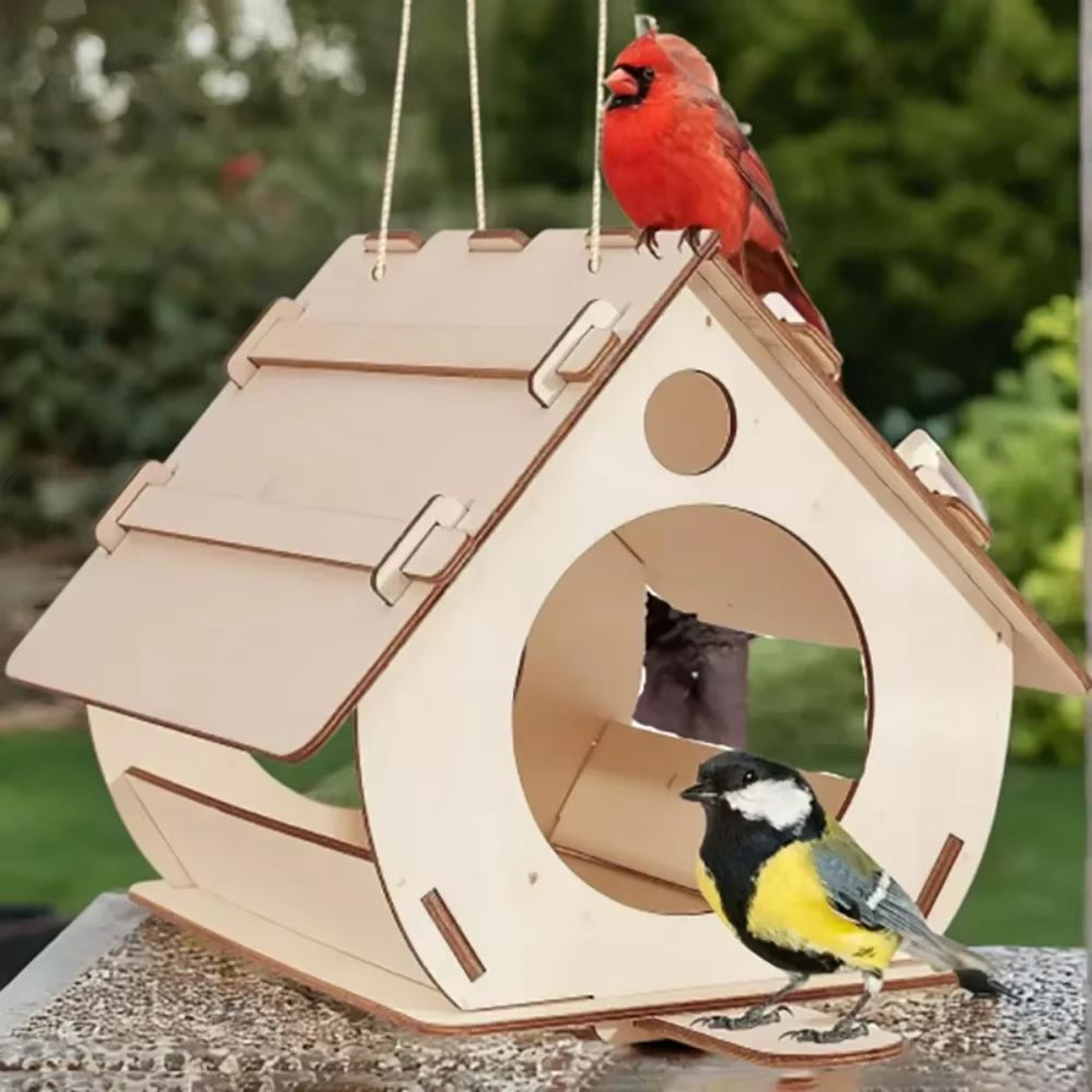 Hanging Wooden Bird Feeder  DIY Outdoor Garden Decorative BirdcageBirdhouse 0