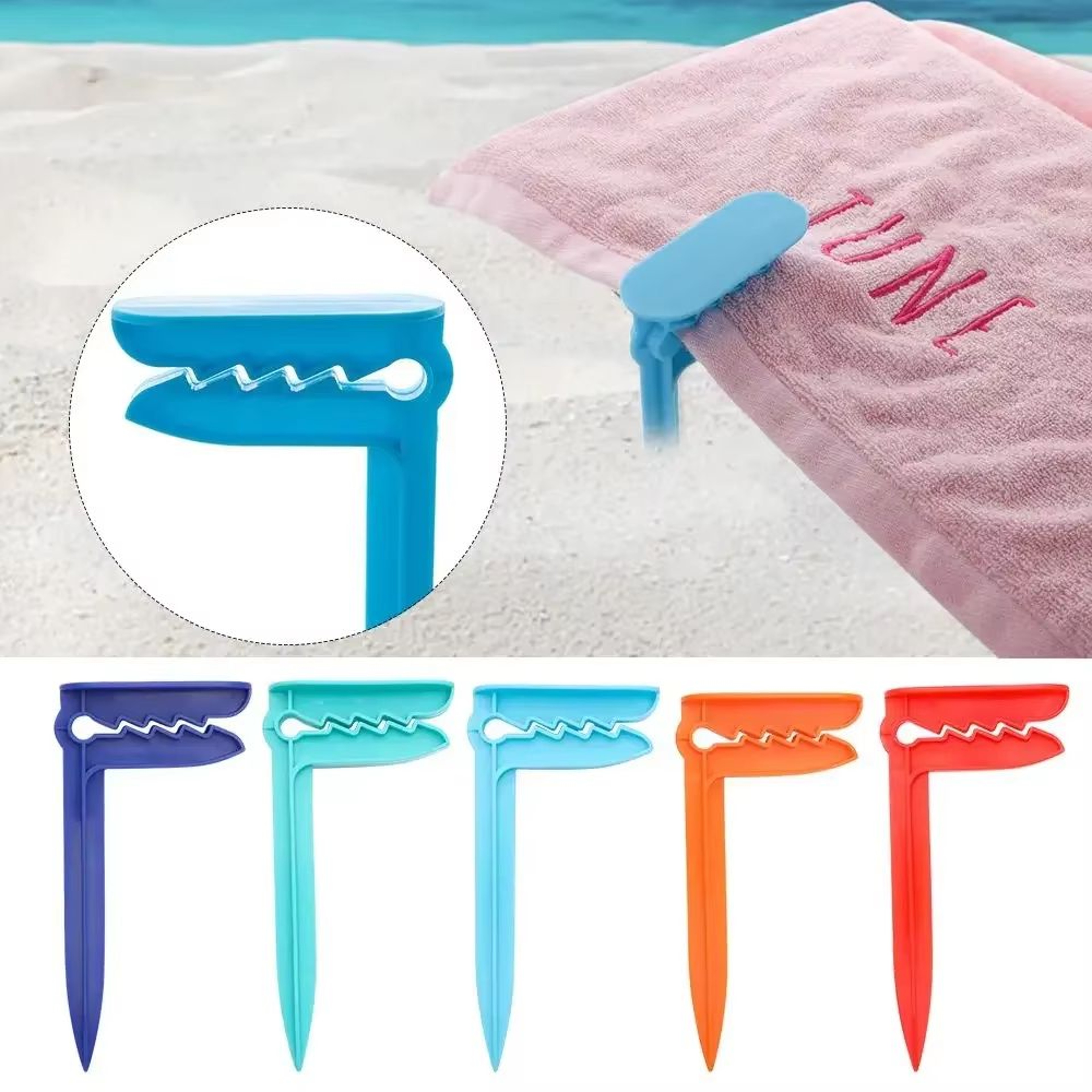 4Piece Beach Towel  Camping Mat Clip Set 0