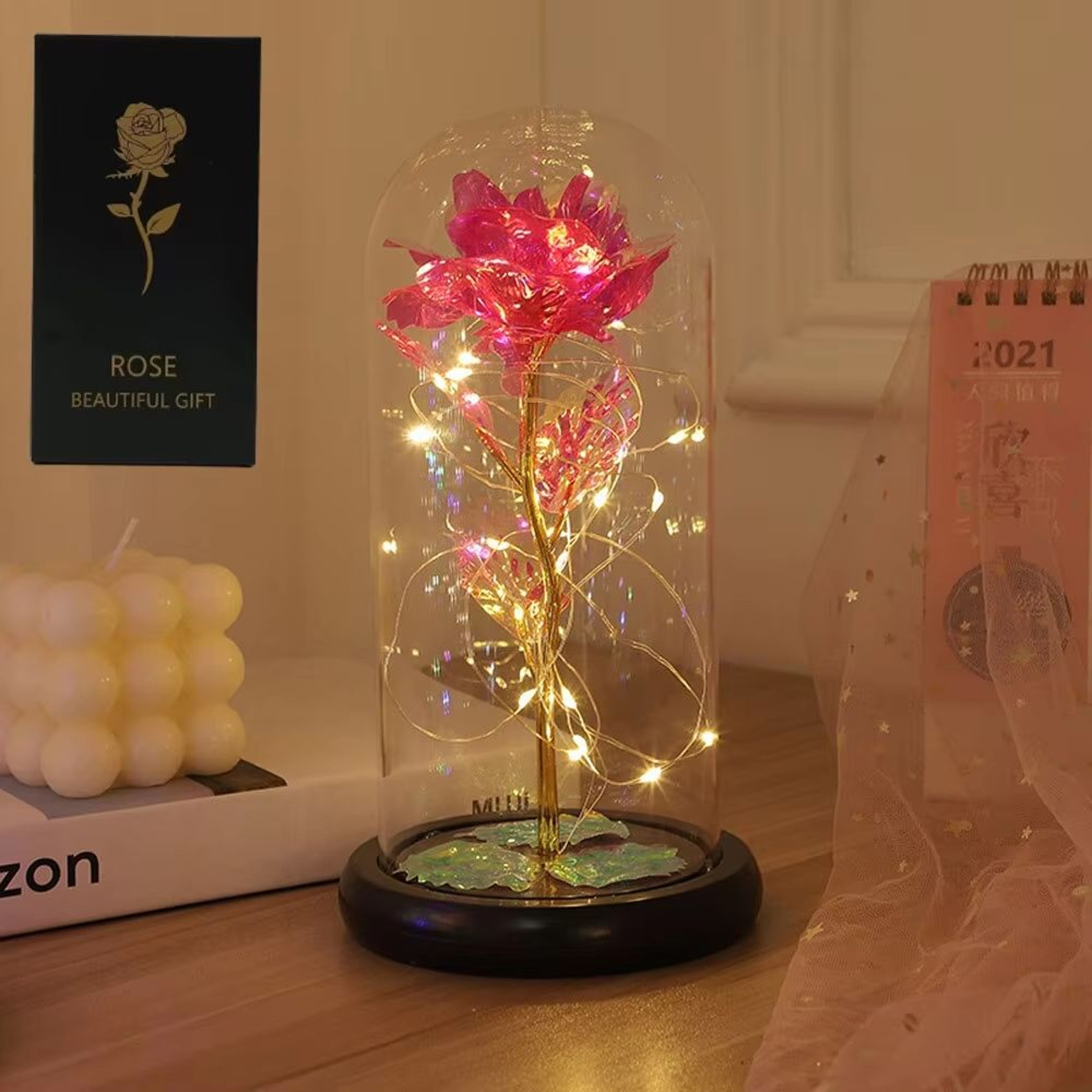 LED Galaxy Rose In Glass Dome  Illuminated Eternal Flower Gift 7